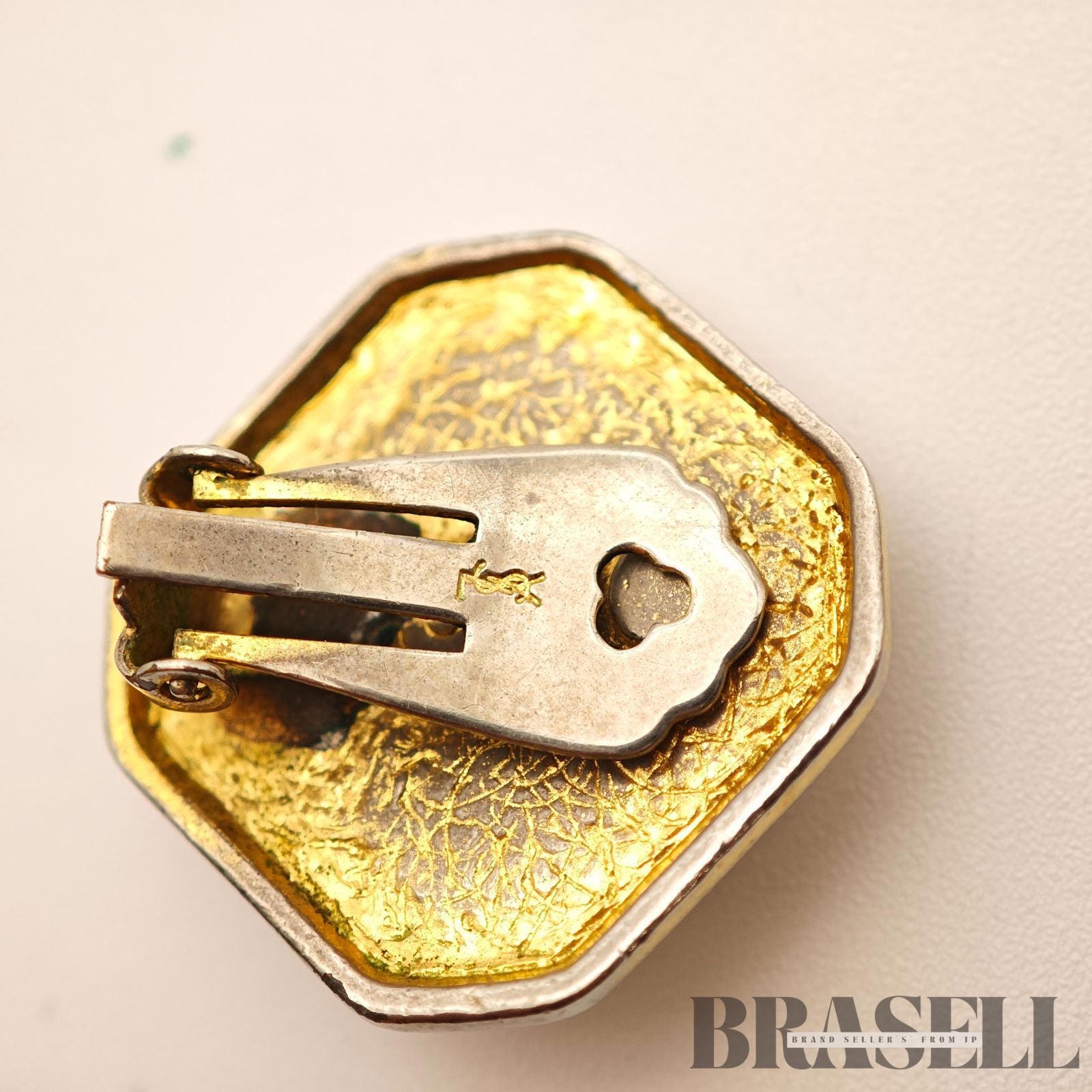 Yves Saint Laurent Octagon Clip-On Earrings Gold Tone Earrings【ImportFeeFREE】