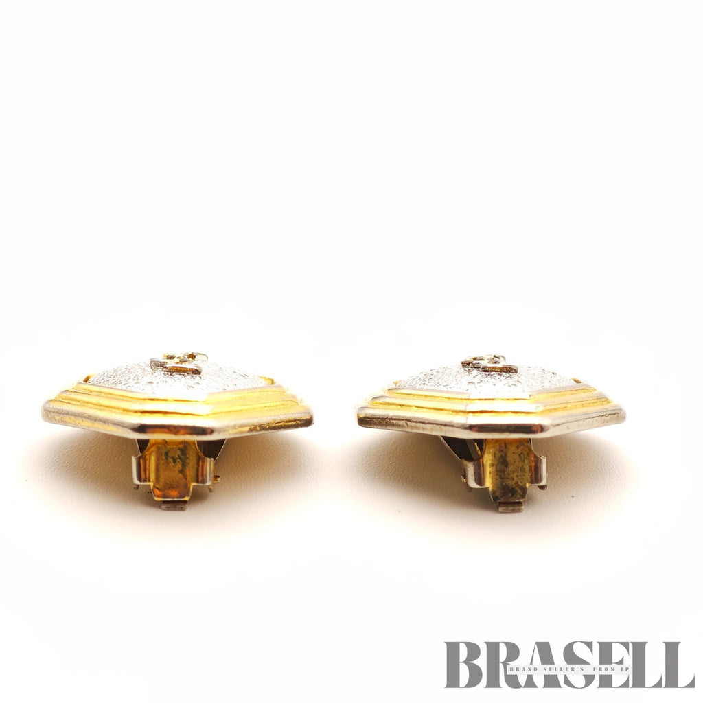 Yves Saint Laurent Octagon Clip-On Earrings Gold Tone Earrings【ImportFeeFREE】