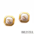 Yves Saint Laurent Octagon Clip-On Earrings Gold Tone Earrings【ImportFeeFREE】