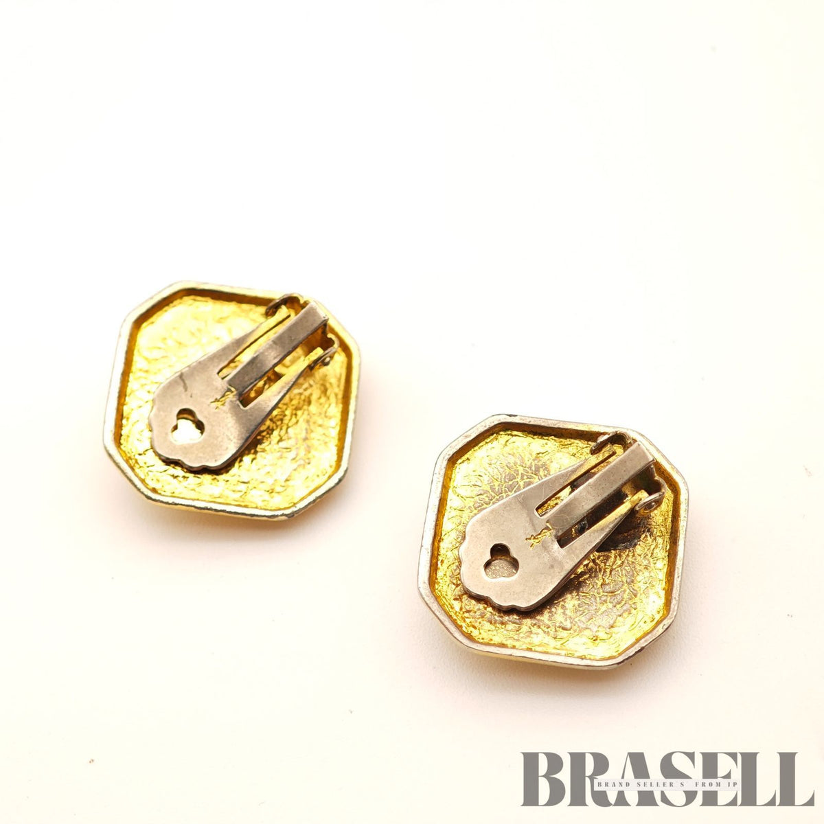 Yves Saint Laurent Octagon Clip-On Earrings Gold Tone Earrings【ImportFeeFREE】