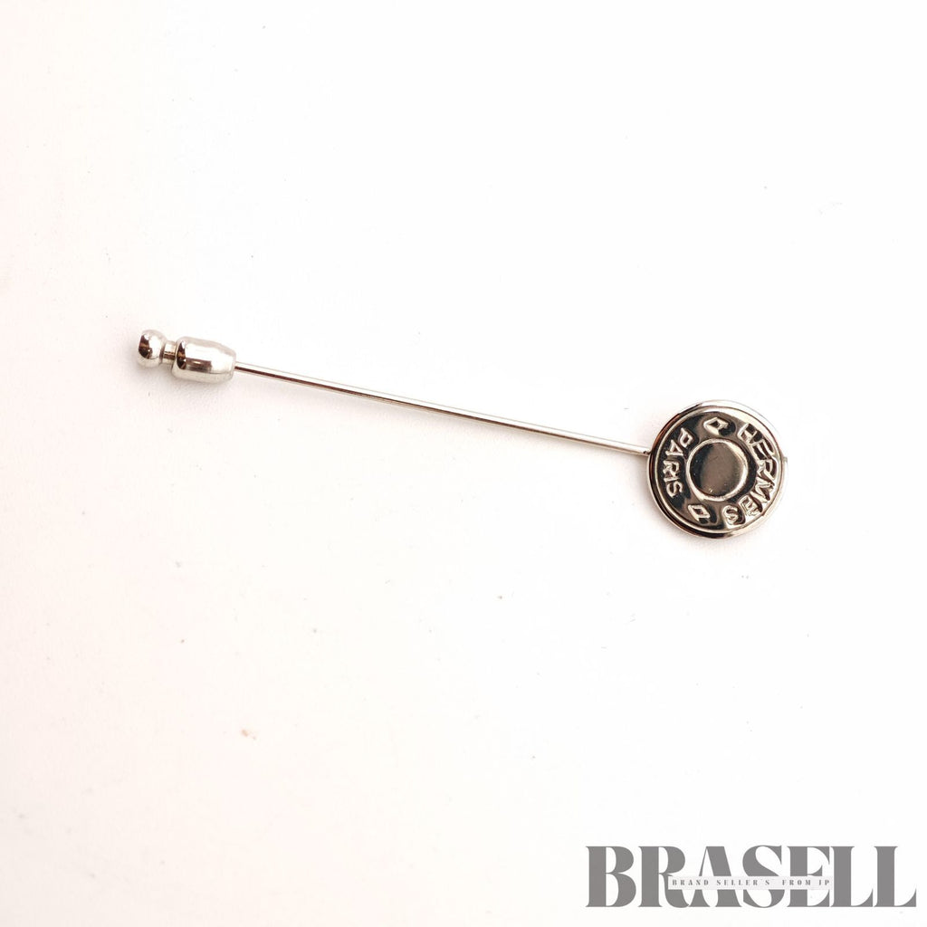 Hermes Sellier Pin Brooch Silver Tone Women's Signed Brooch【ImportFeeFREE】