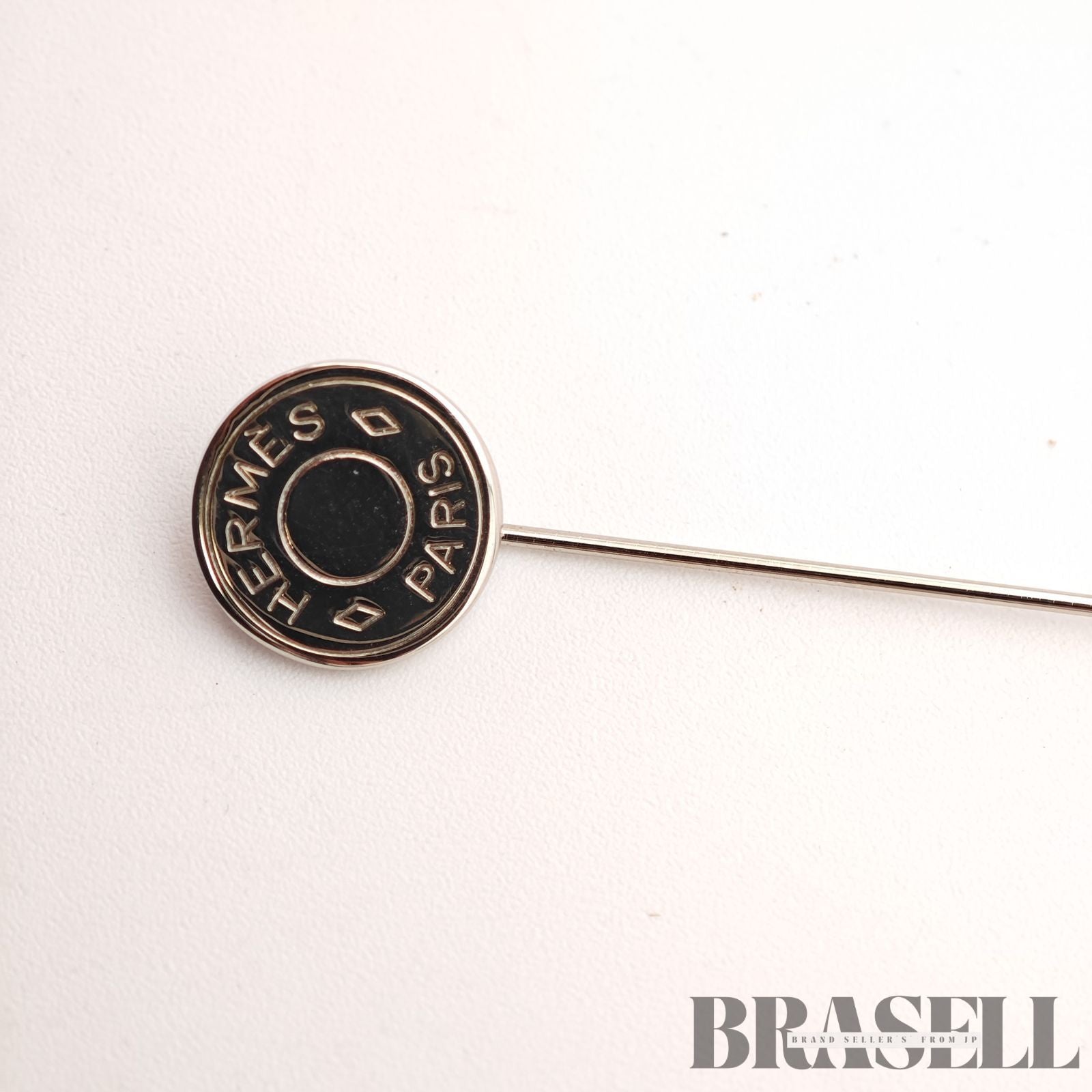 Hermes Sellier Pin Brooch Silver Tone Women's Signed Brooch【ImportFeeFREE】