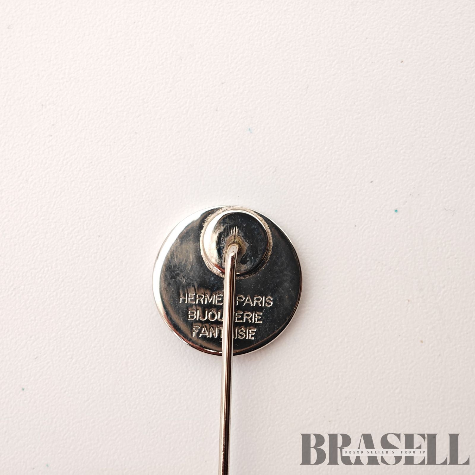 Hermes Sellier Pin Brooch Silver Tone Women's Signed Brooch【ImportFeeFREE】