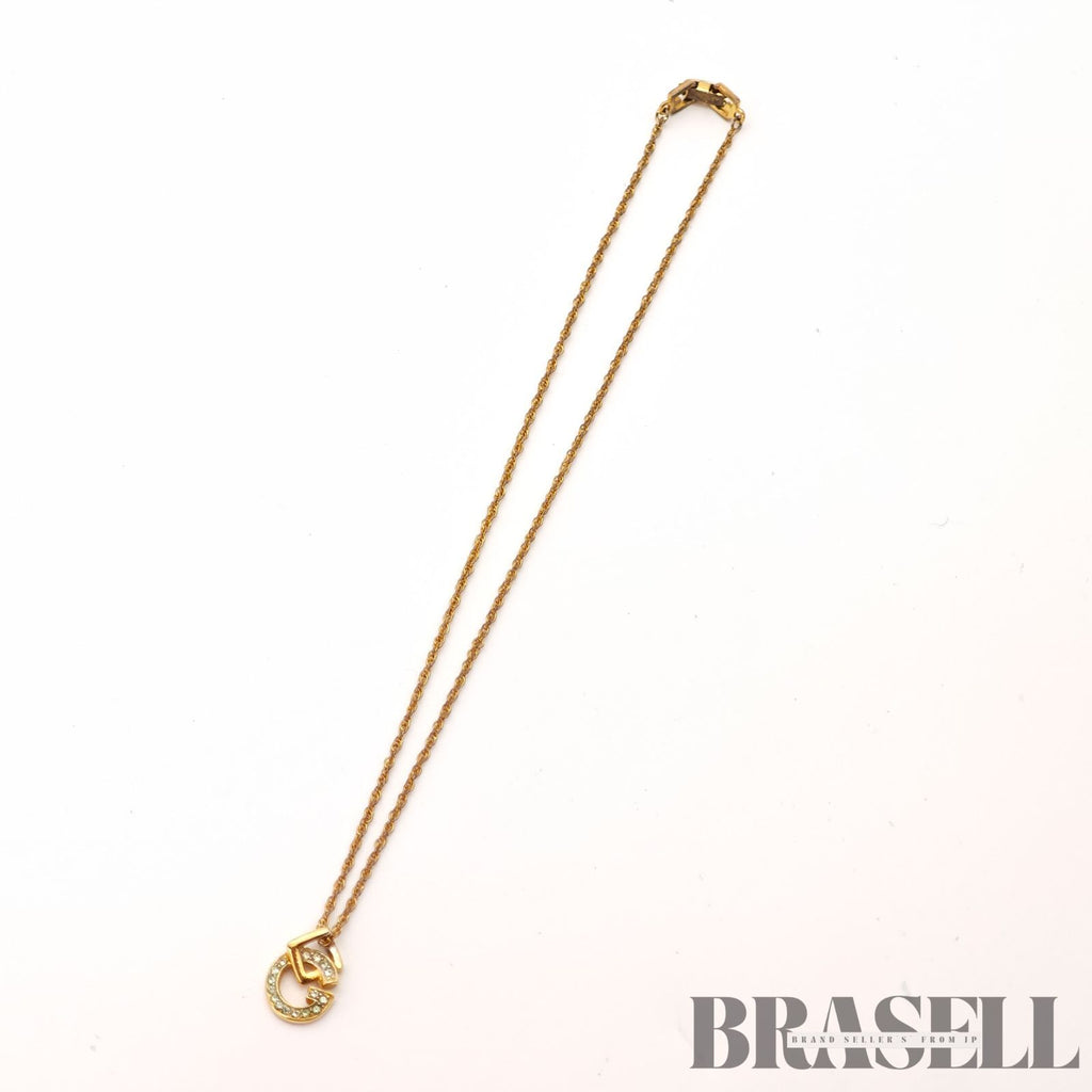 Givenchy G Logo Rhinestone Gold Tone Necklace Pendant 【ImportFeeFREE】