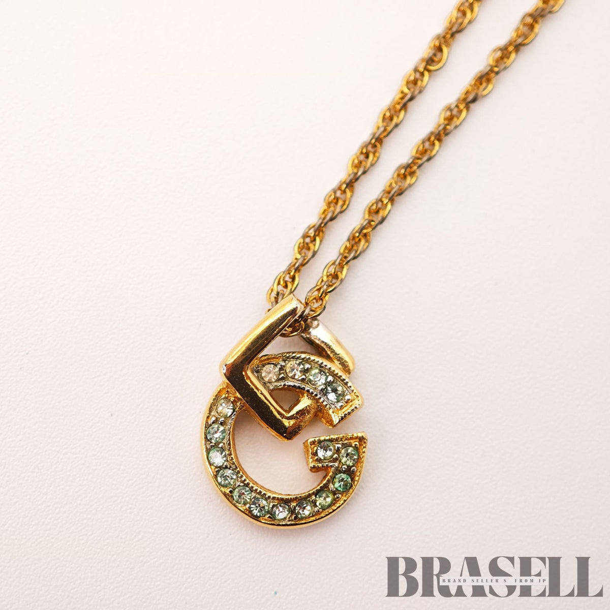Givenchy G Logo Rhinestone Gold Tone Necklace Pendant 【ImportFeeFREE】