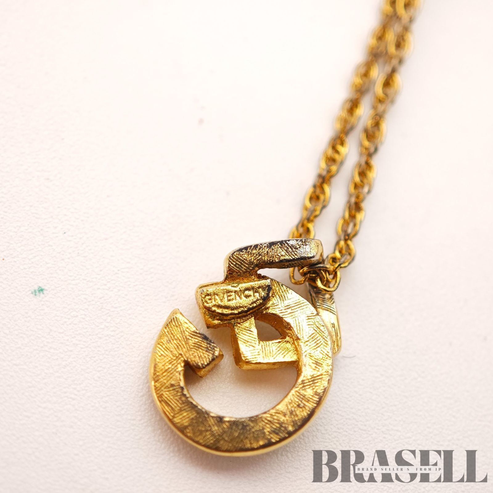 Givenchy G Logo Rhinestone Gold Tone Necklace Pendant 【ImportFeeFREE】