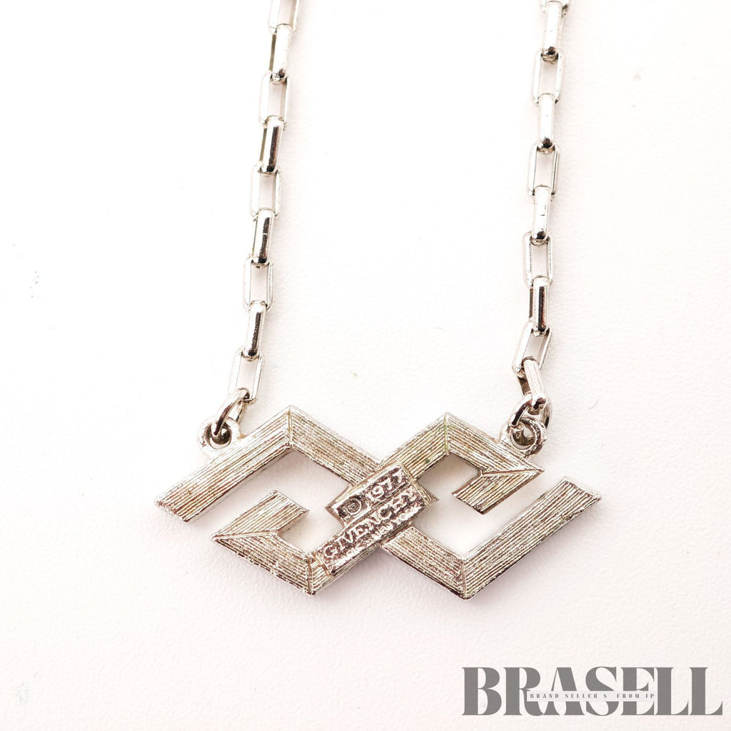 Givenchy G Logo Rhinestone Silver Tone Necklace Women's 【ImportFeeFREE】