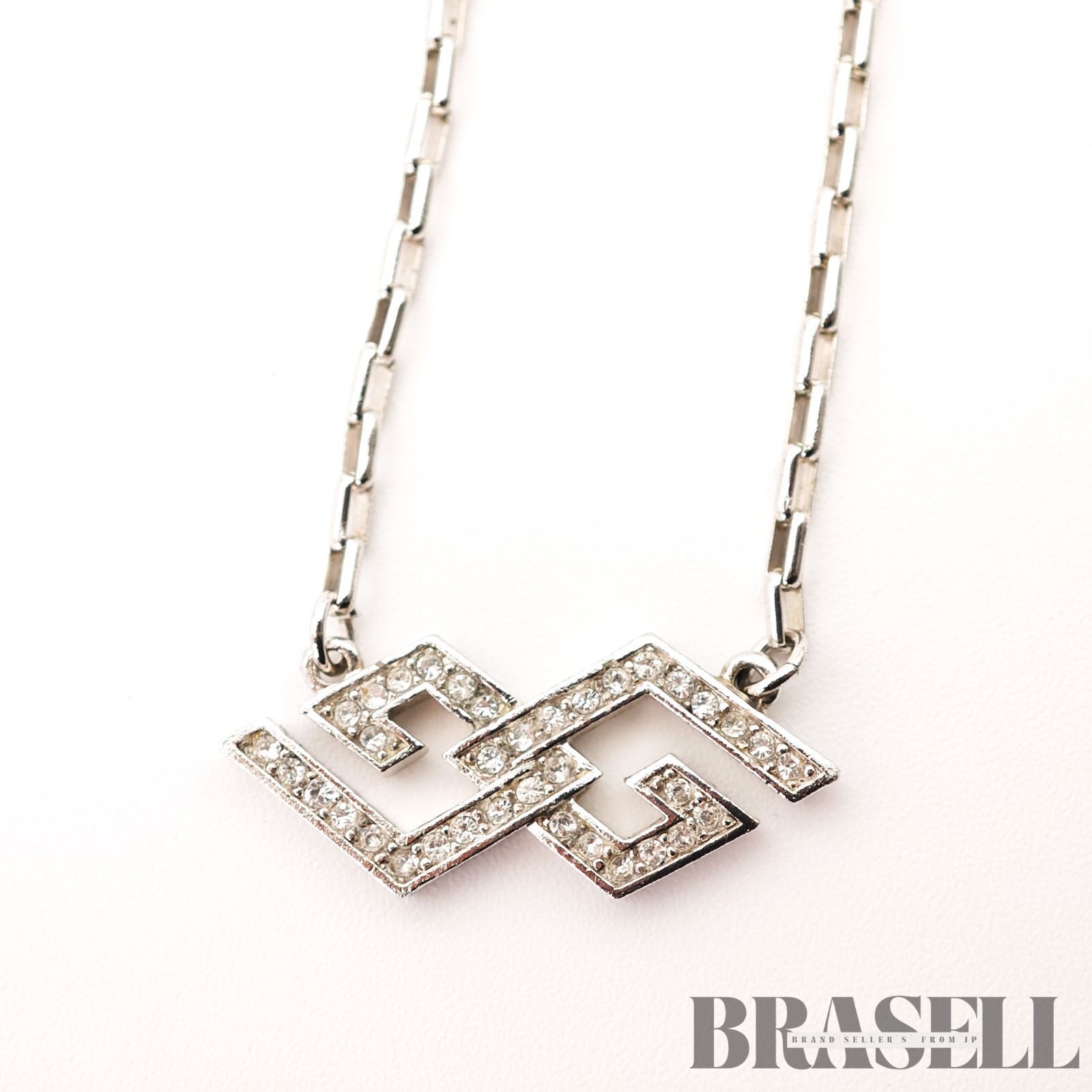 Givenchy G Logo Rhinestone Silver Tone Necklace Women's 【ImportFeeFREE】
