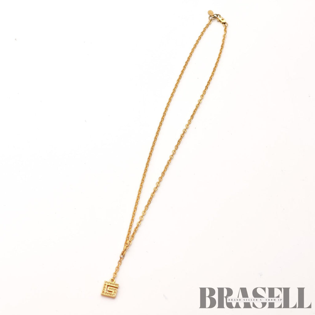 Givenchy G Logo Rhinestone Gold Tone Necklace Vintage 【ImportFeeFREE】