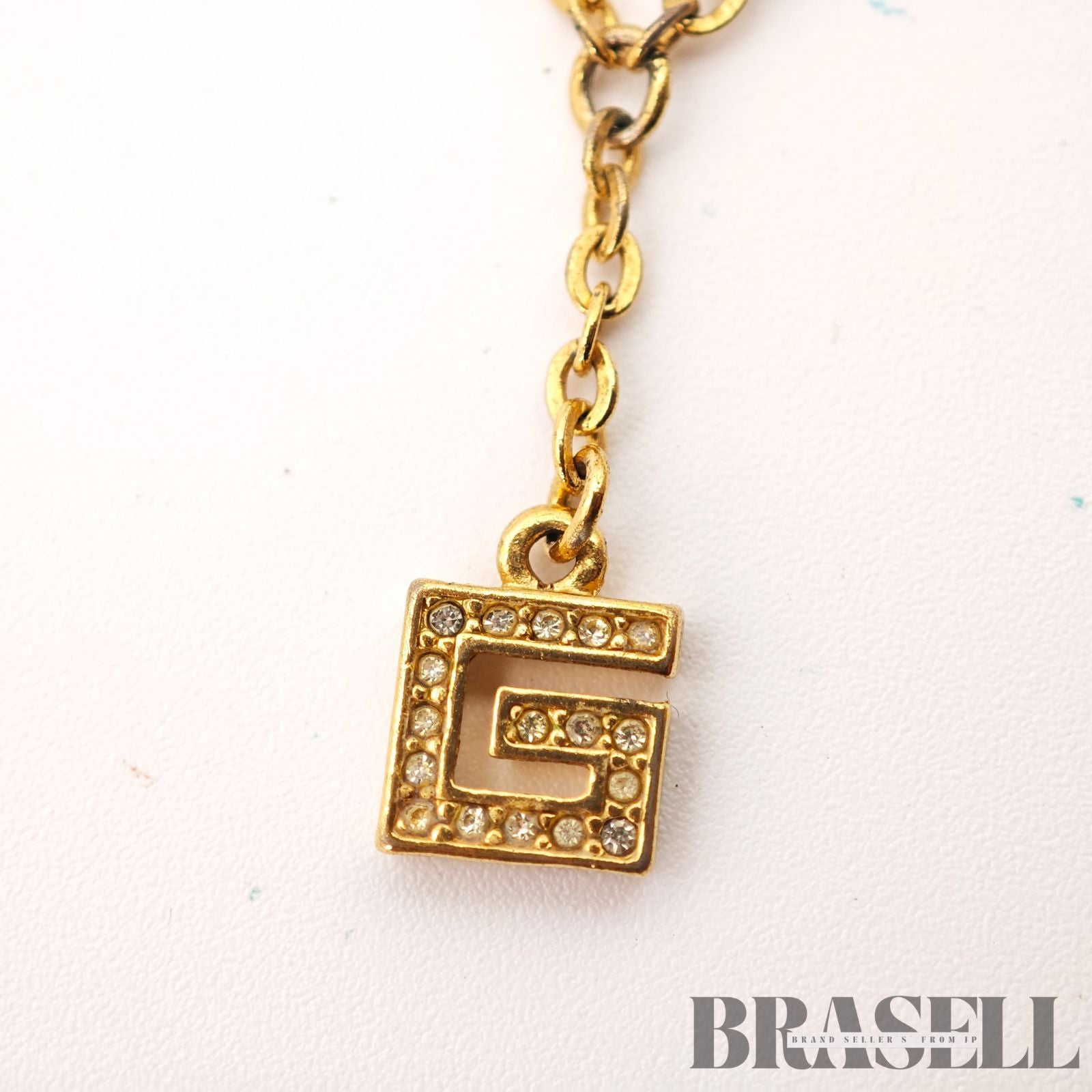 Givenchy G Logo Rhinestone Gold Tone Necklace Vintage 【ImportFeeFREE】