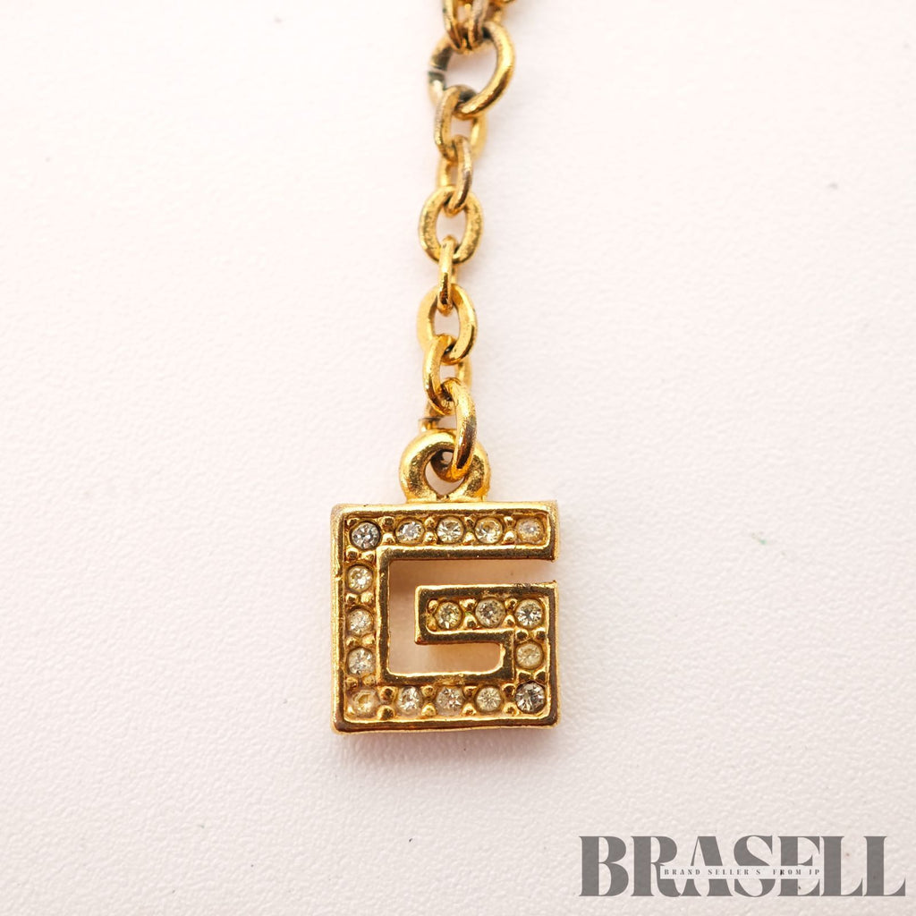 Givenchy G Logo Rhinestone Gold Tone Necklace Vintage 【ImportFeeFREE】