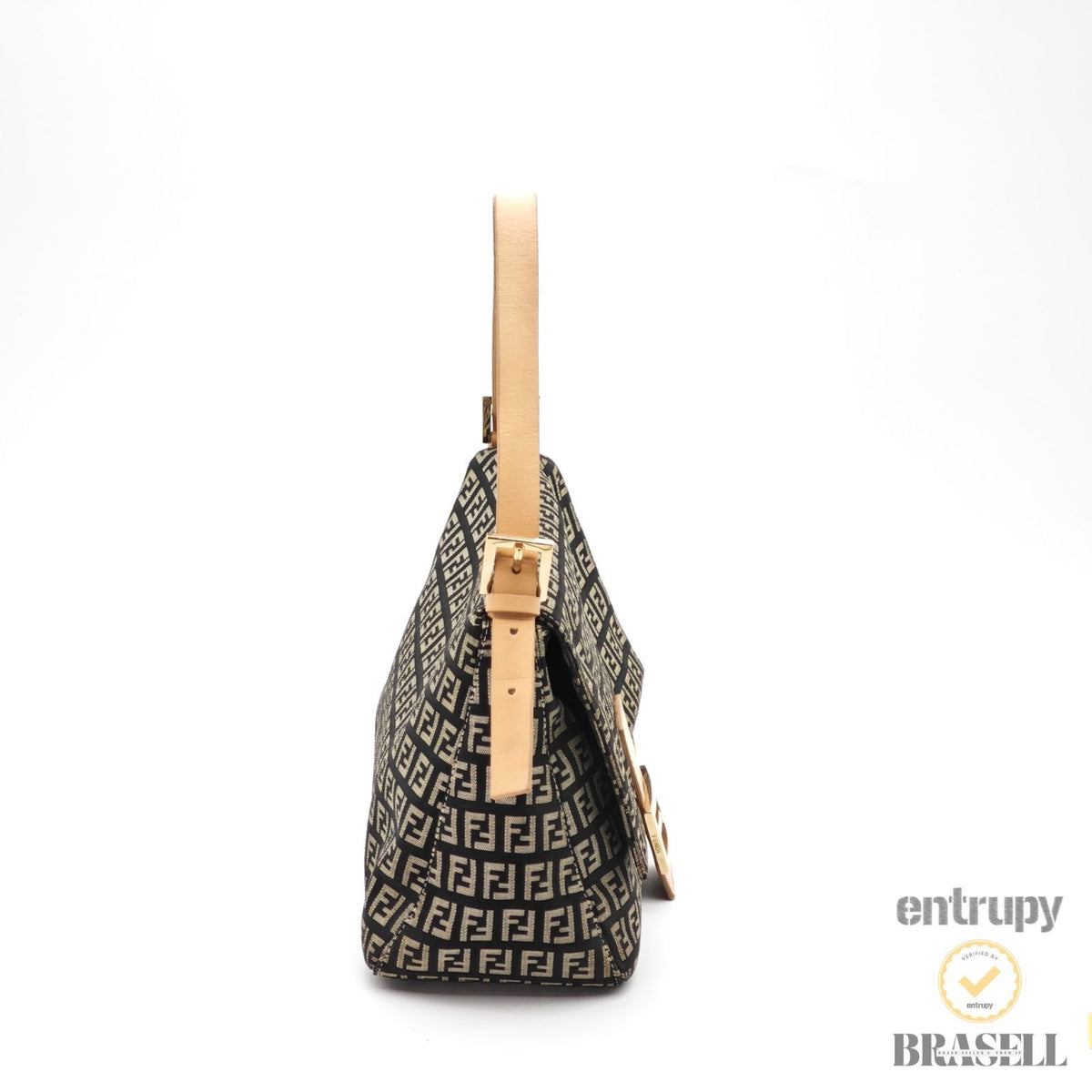 FENDI Zucchino Mamma Baguette 8BR001 Black Beige Hand Bag 【ImportFeeFREE】
