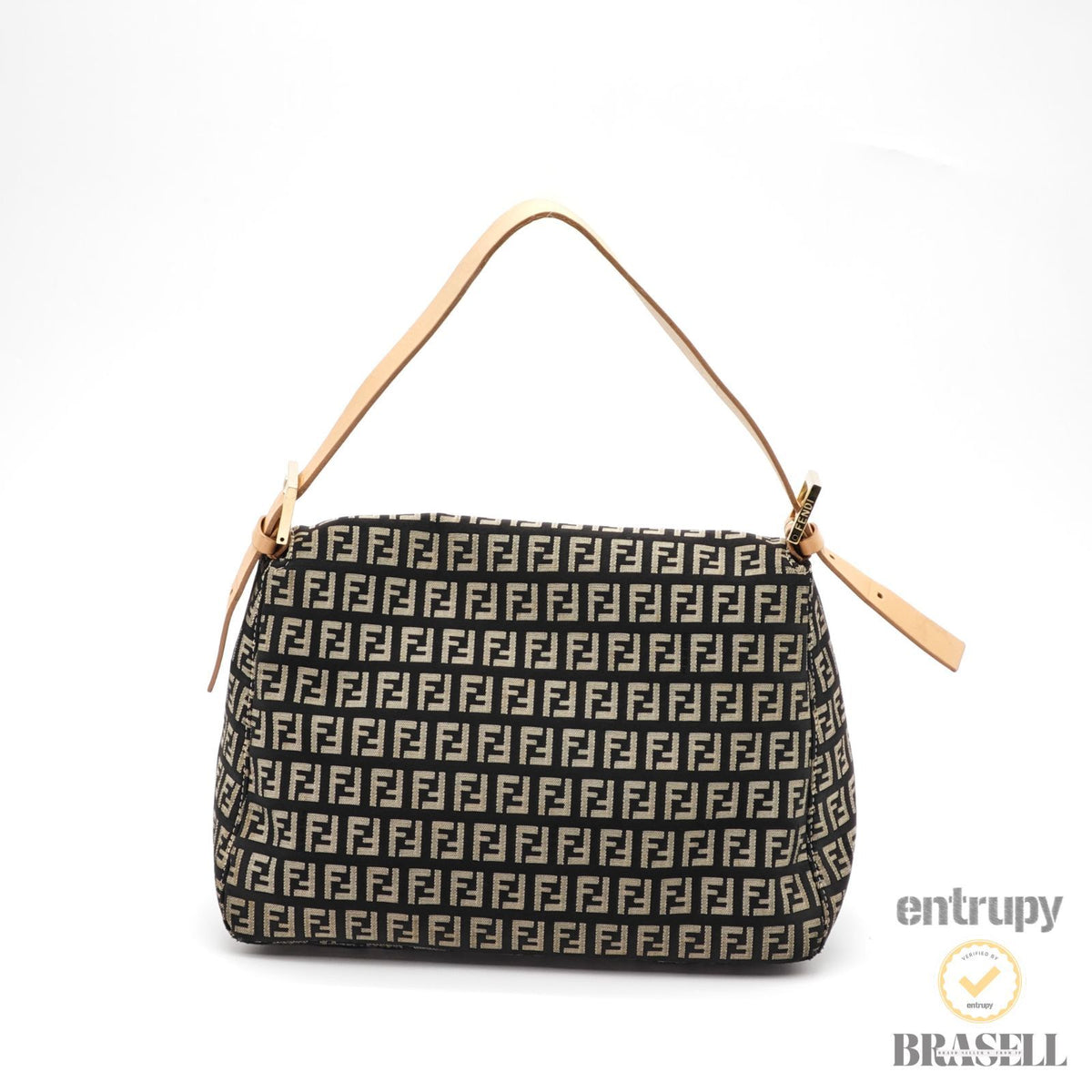 FENDI Zucchino Mamma Baguette 8BR001 Black Beige Hand Bag 【ImportFeeFREE】