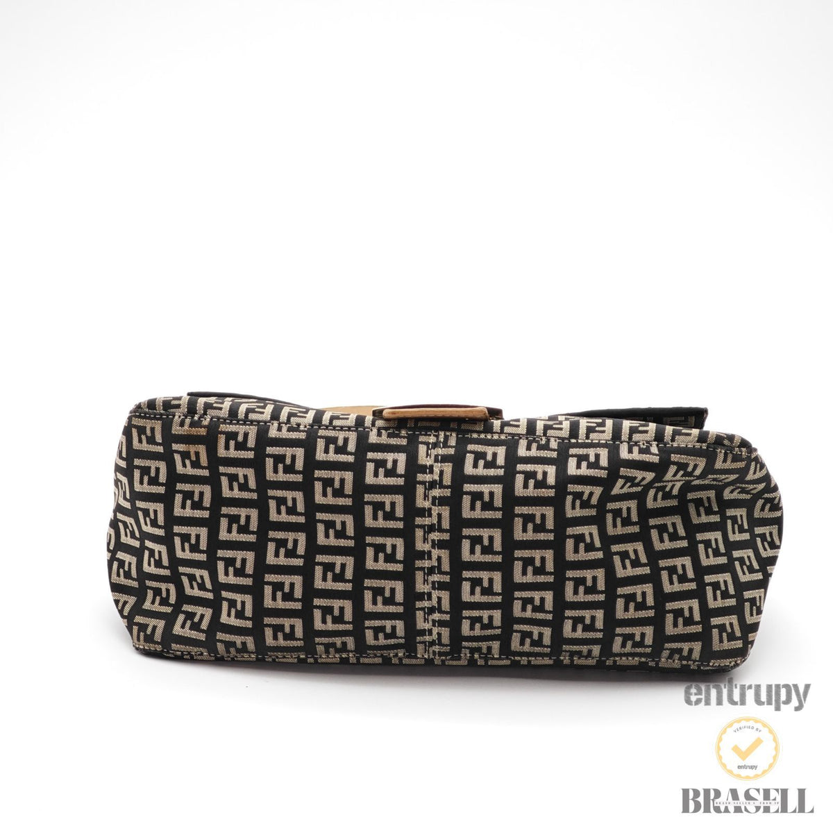 FENDI Zucchino Mamma Baguette 8BR001 Black Beige Hand Bag 【ImportFeeFREE】
