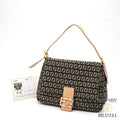 FENDI Zucchino Mamma Baguette 8BR001 Black Beige Hand Bag 【ImportFeeFREE】