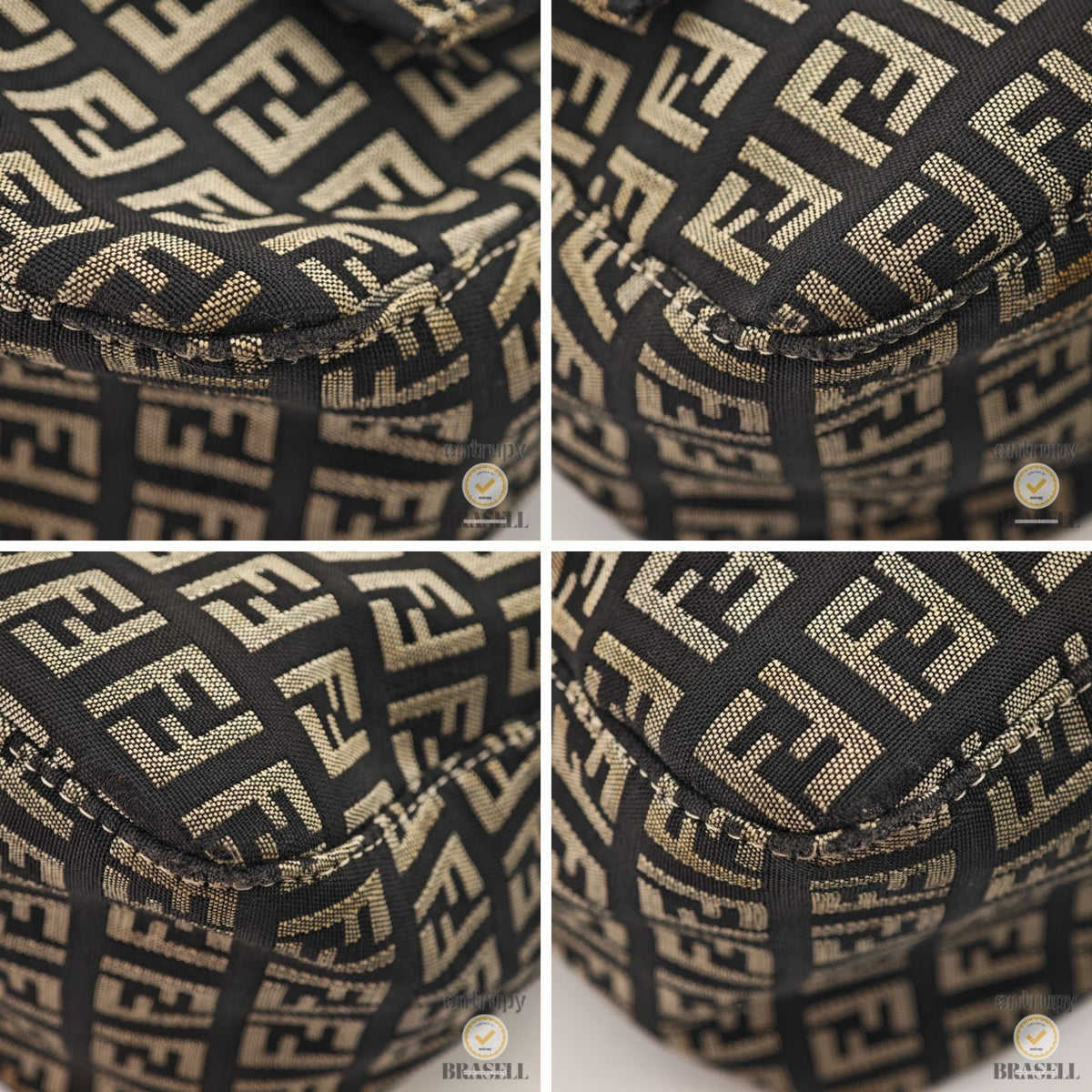 FENDI Zucchino Mamma Baguette 8BR001 Black Beige Hand Bag 【ImportFeeFREE】