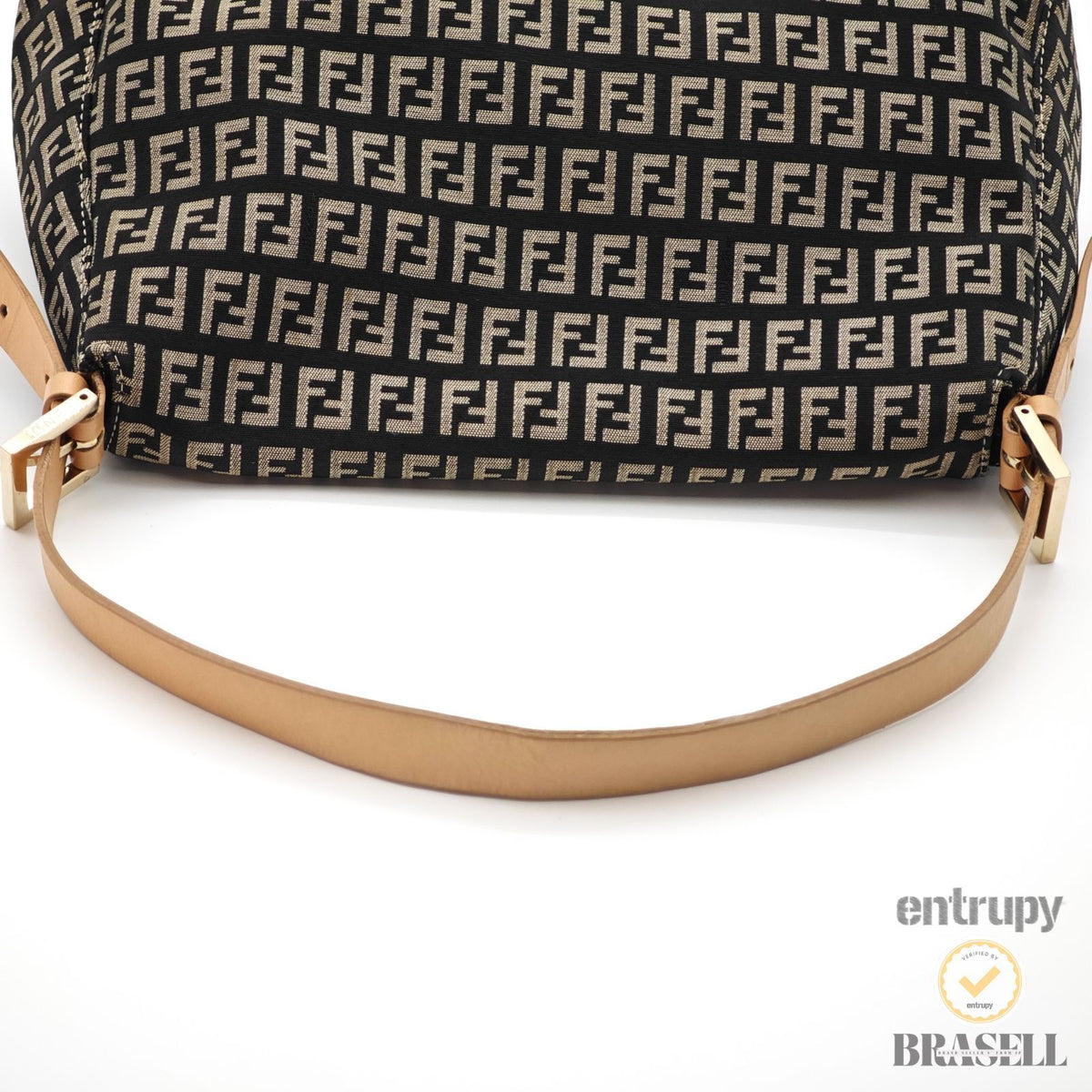 FENDI Zucchino Mamma Baguette 8BR001 Black Beige Hand Bag 【ImportFeeFREE】