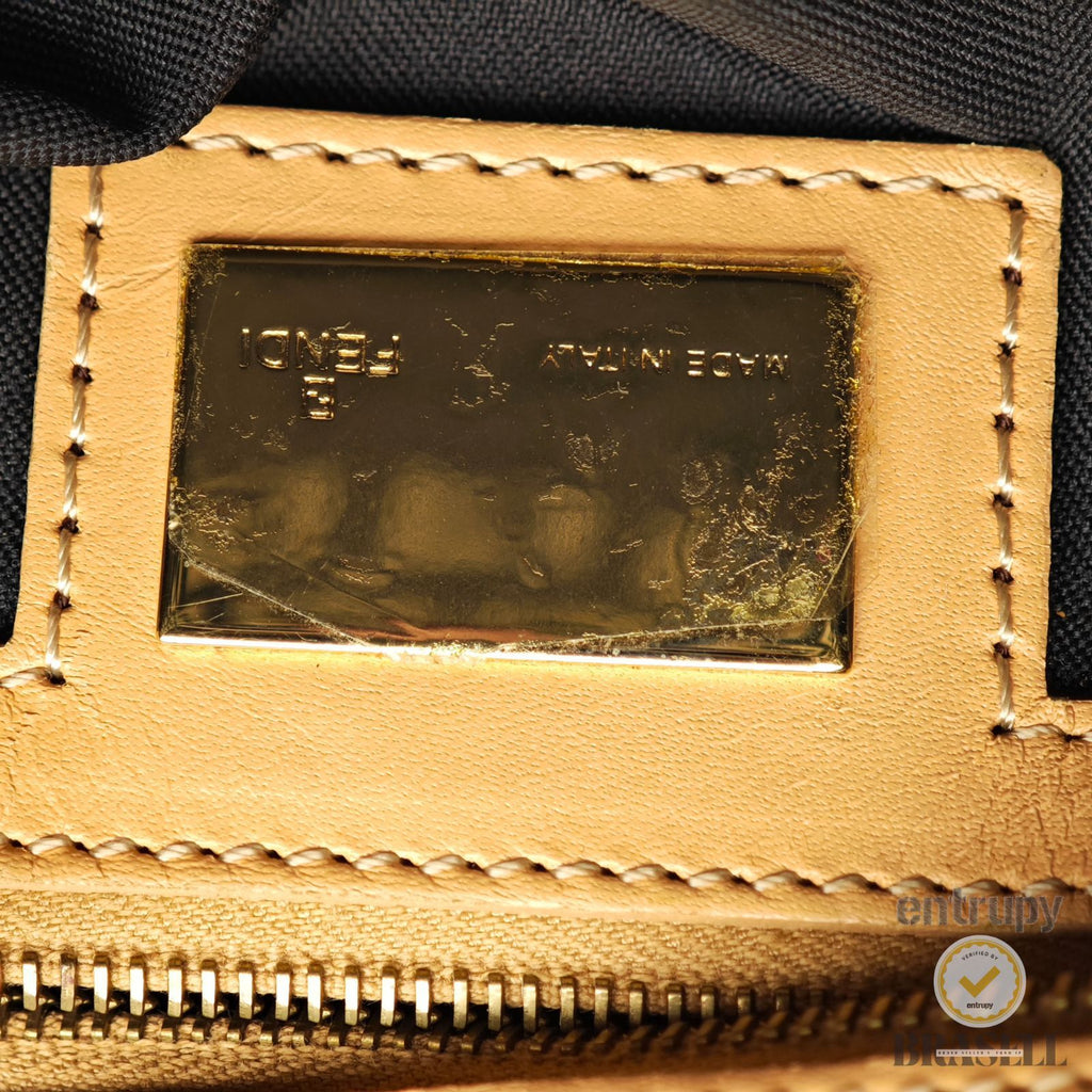 FENDI Zucchino Mamma Baguette 8BR001 Black Beige Hand Bag 【ImportFeeFREE】