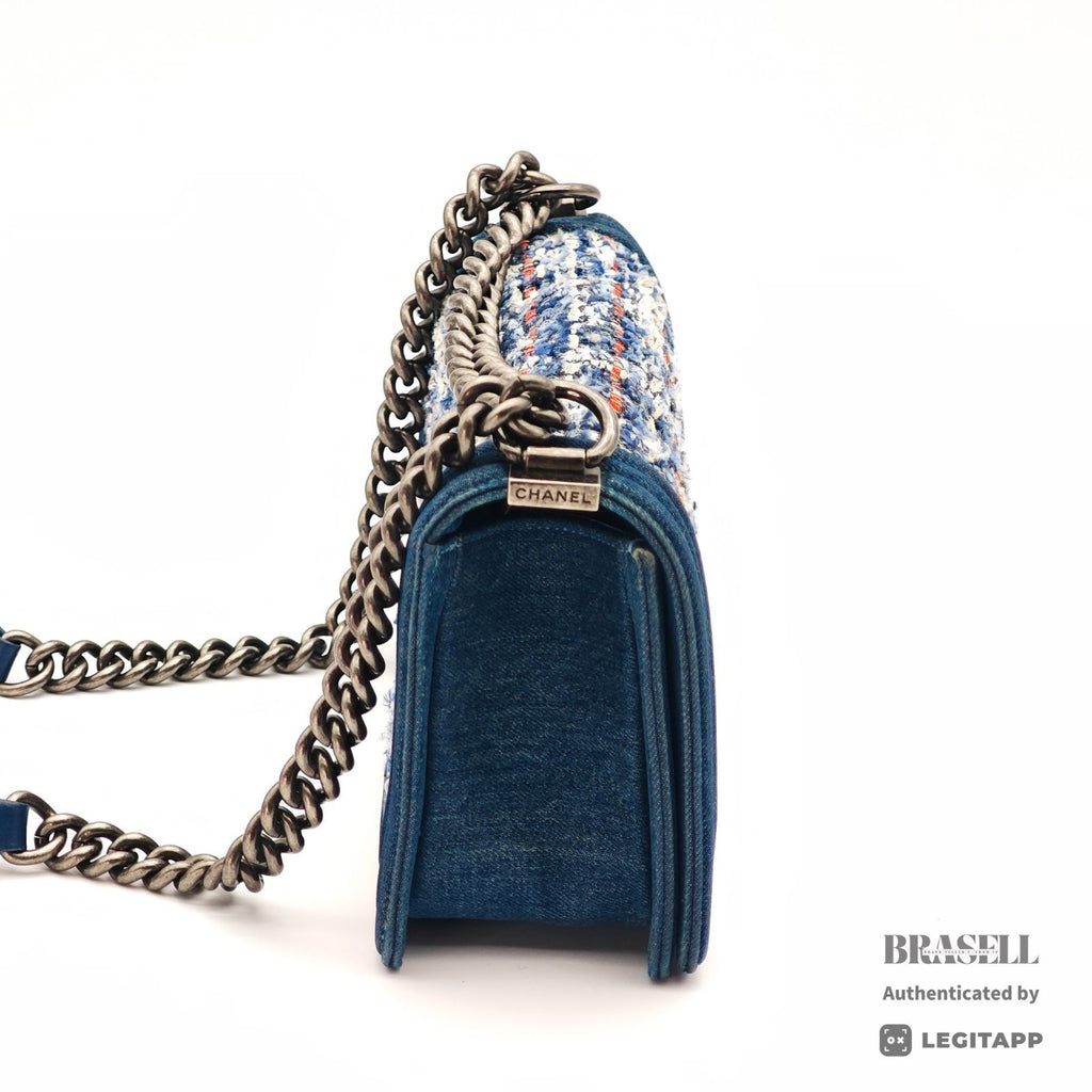 CHANEL Boy Chanel Denim Tweed Flap Shoulder Bag Blue Women's【ImportFeeFREE】