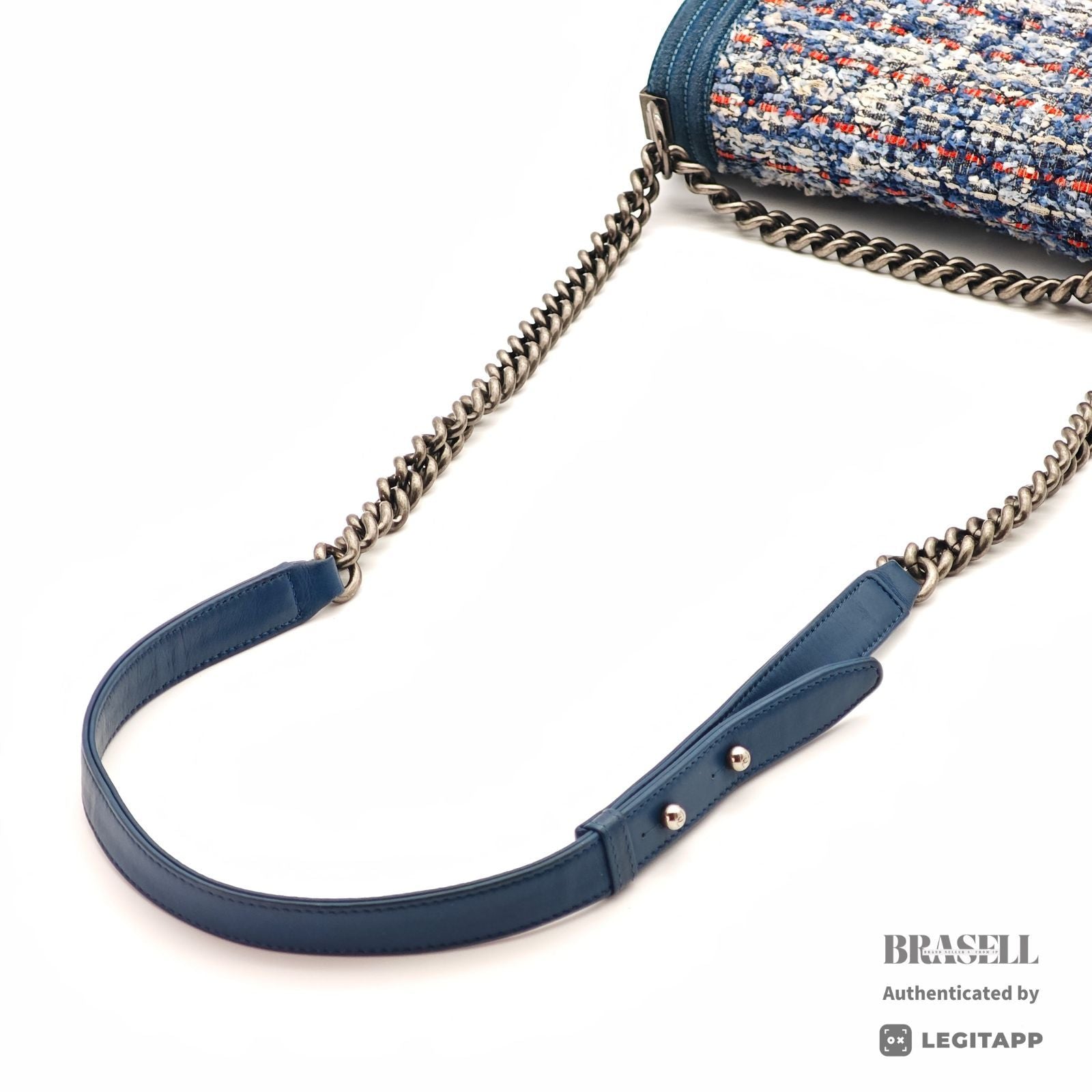 CHANEL Boy Chanel Denim Tweed Flap Shoulder Bag Blue Women's【ImportFeeFREE】
