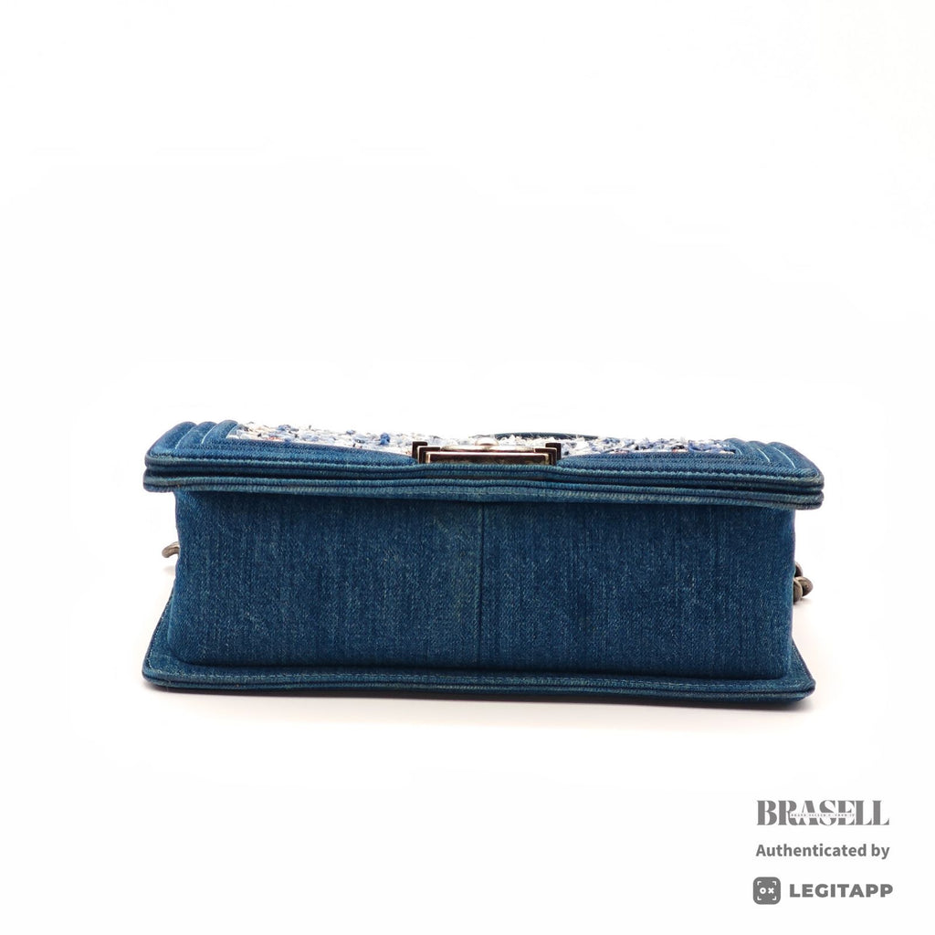 CHANEL Boy Chanel Denim Tweed Flap Shoulder Bag Blue Women's【ImportFeeFREE】