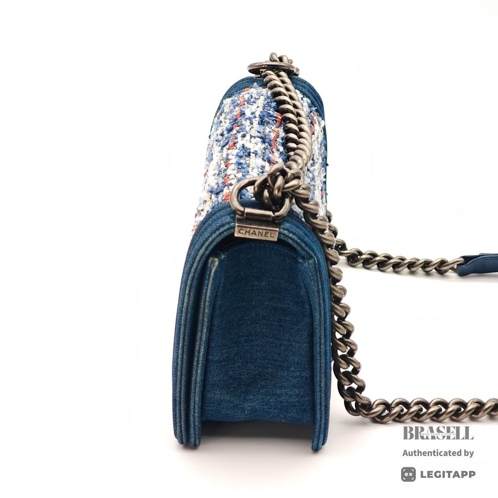 CHANEL Boy Chanel Denim Tweed Flap Shoulder Bag Blue Women's【ImportFeeFREE】