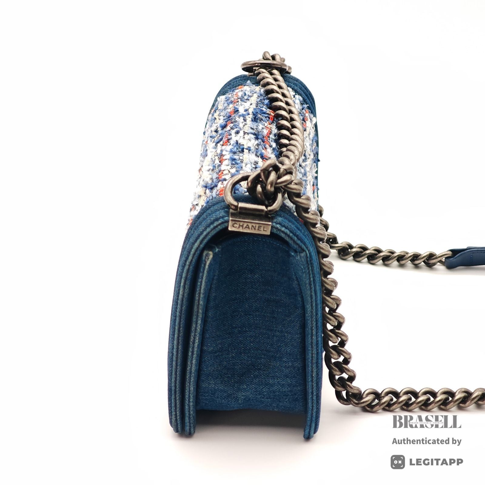 CHANEL Boy Chanel Denim Tweed Flap Shoulder Bag Blue Women's【ImportFeeFREE】