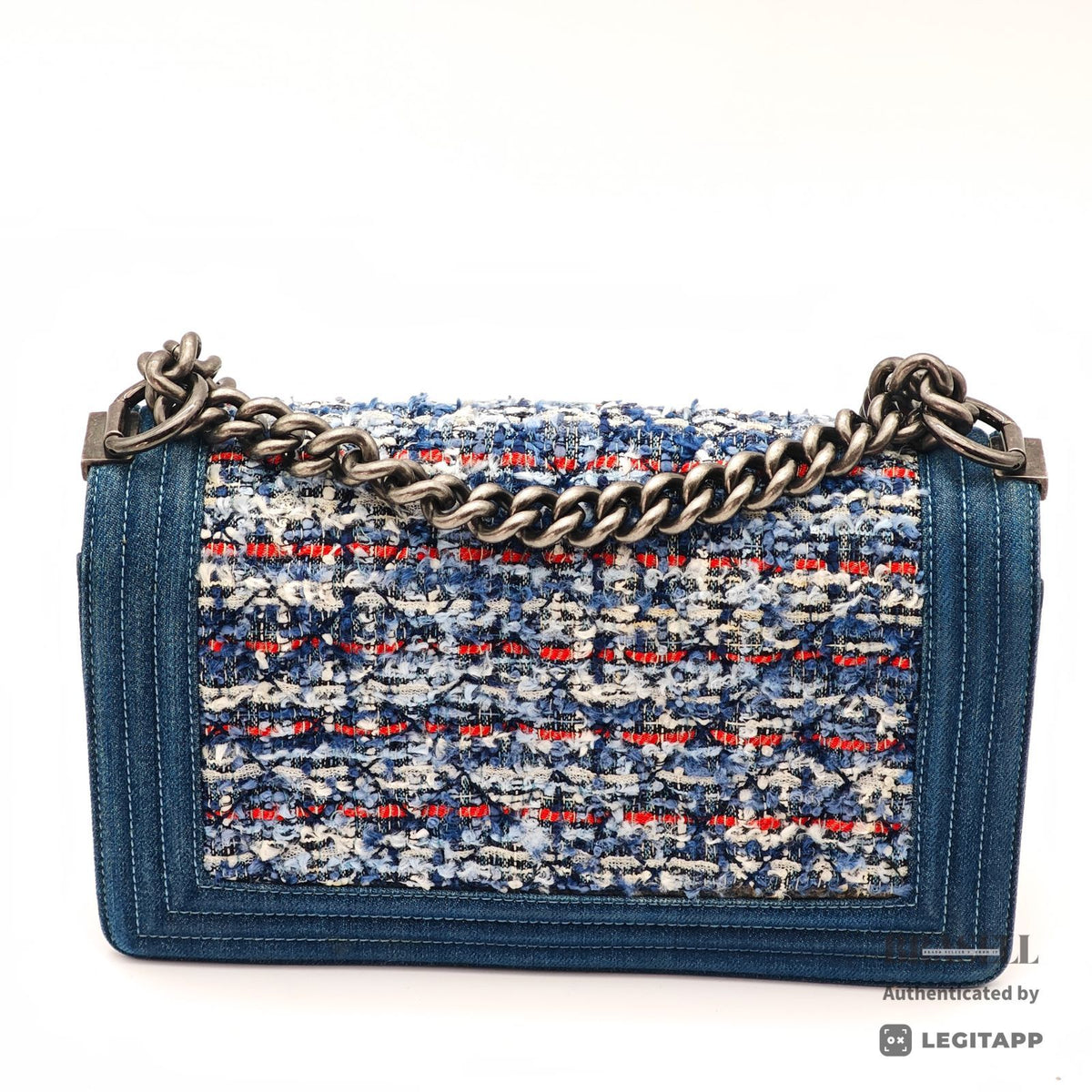 CHANEL Boy Chanel Denim Tweed Flap Shoulder Bag Blue Women's【ImportFeeFREE】
