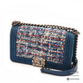 CHANEL Boy Chanel Denim Tweed Flap Shoulder Bag Blue Women's【ImportFeeFREE】