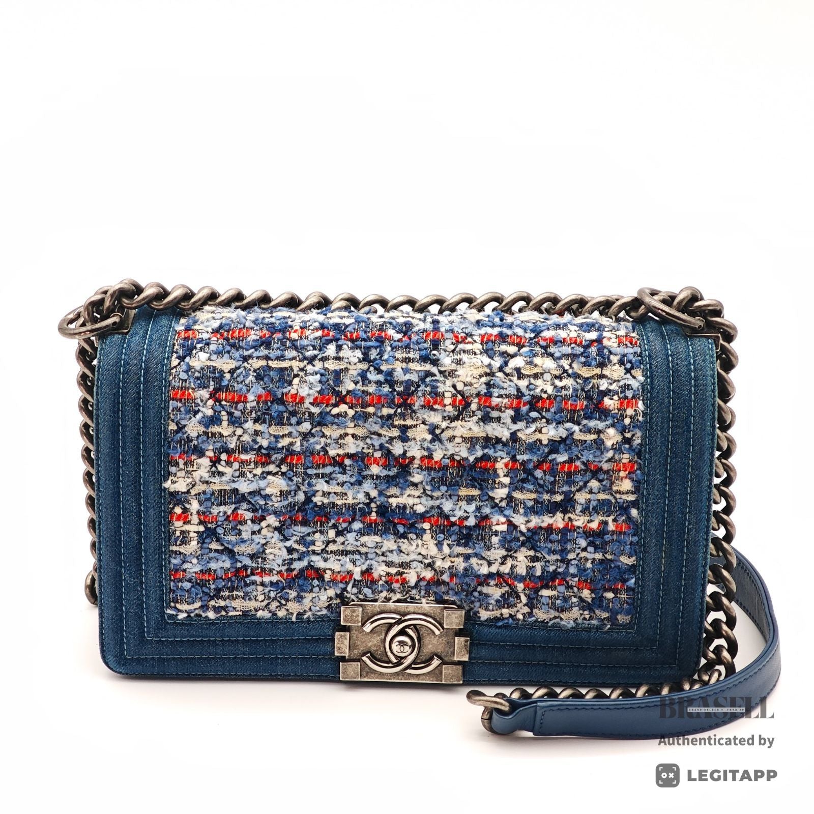 CHANEL Boy Chanel Denim Tweed Flap Shoulder Bag Blue Women's【ImportFeeFREE】
