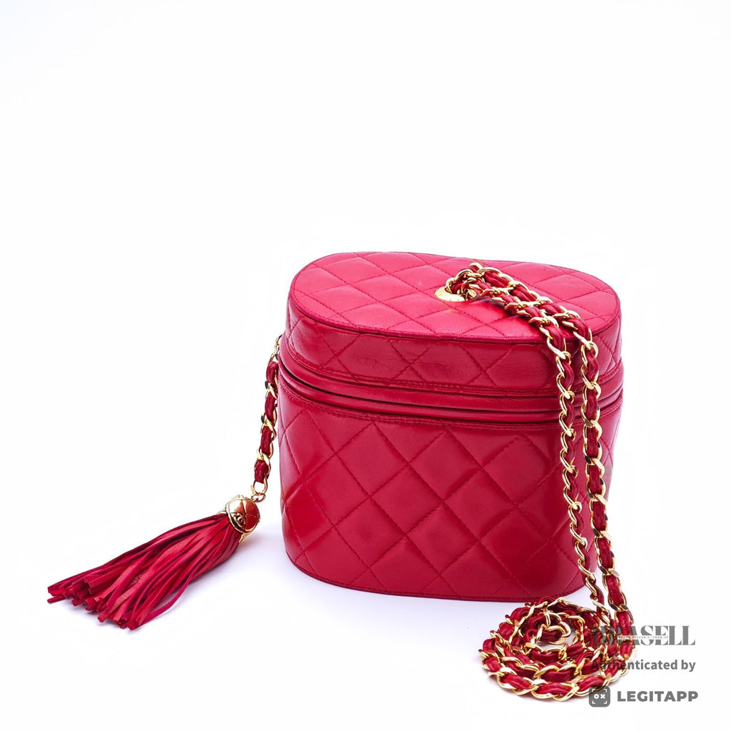 CHANEL Vanity Chain Bag Red Cylindrical Mini Shoulder Bag【ImportFeeFREE】