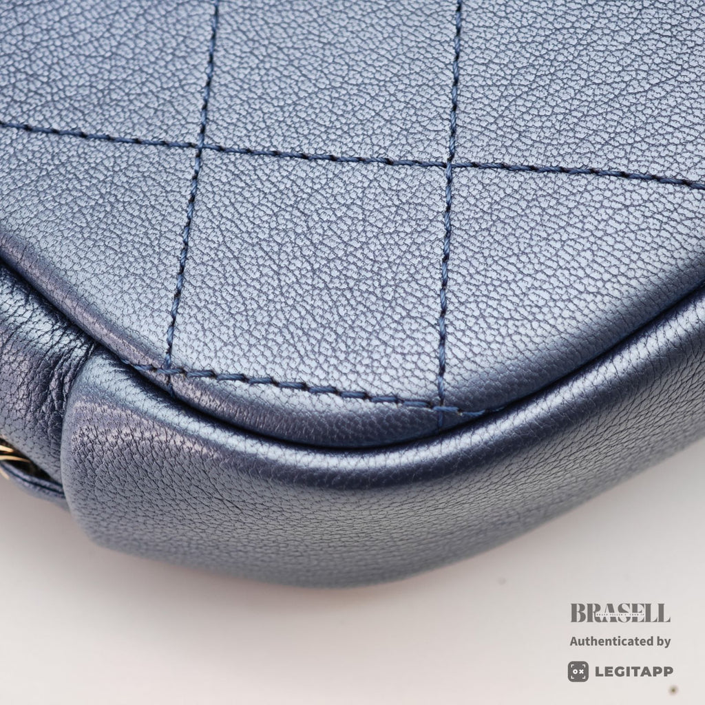 CHANEL Matelasse Metallic Shoulder Bag Blue Women's Dust Bag【ImportFeeFREE】