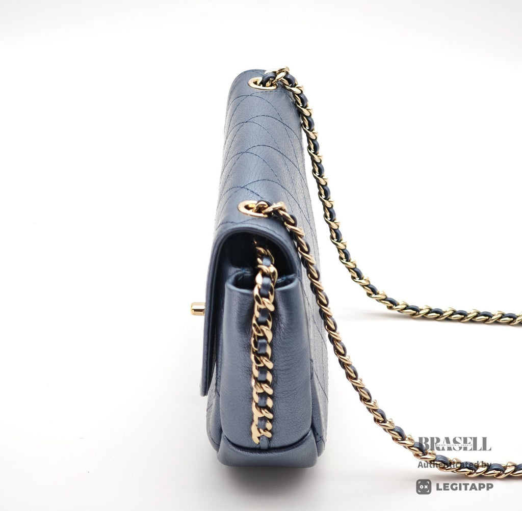 CHANEL Matelasse Metallic Shoulder Bag Blue Women's Dust Bag【ImportFeeFREE】