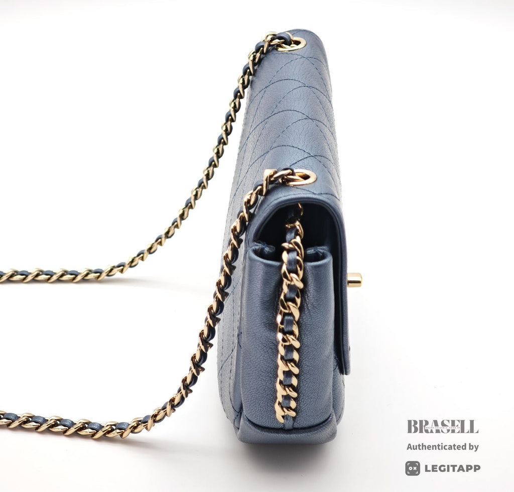 CHANEL Matelasse Metallic Shoulder Bag Blue Women's Dust Bag【ImportFeeFREE】