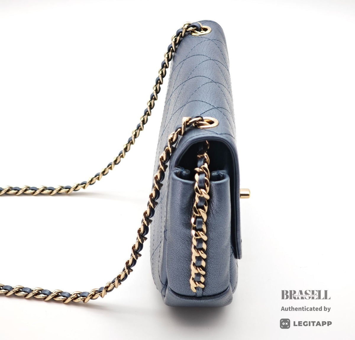 CHANEL Matelasse Metallic Shoulder Bag Blue Women's Dust Bag【ImportFeeFREE】