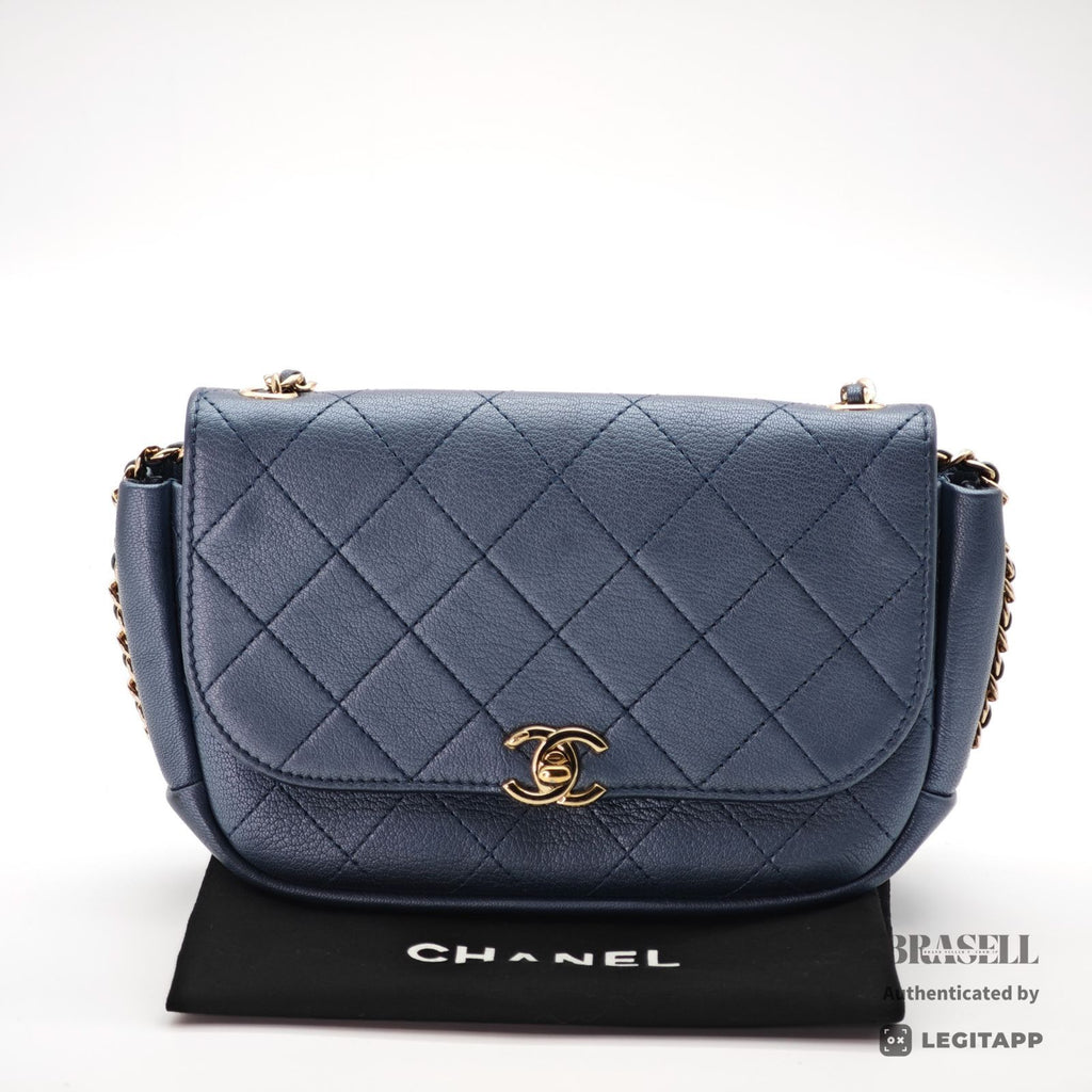 CHANEL Matelasse Metallic Shoulder Bag Blue Women's Dust Bag【ImportFeeFREE】