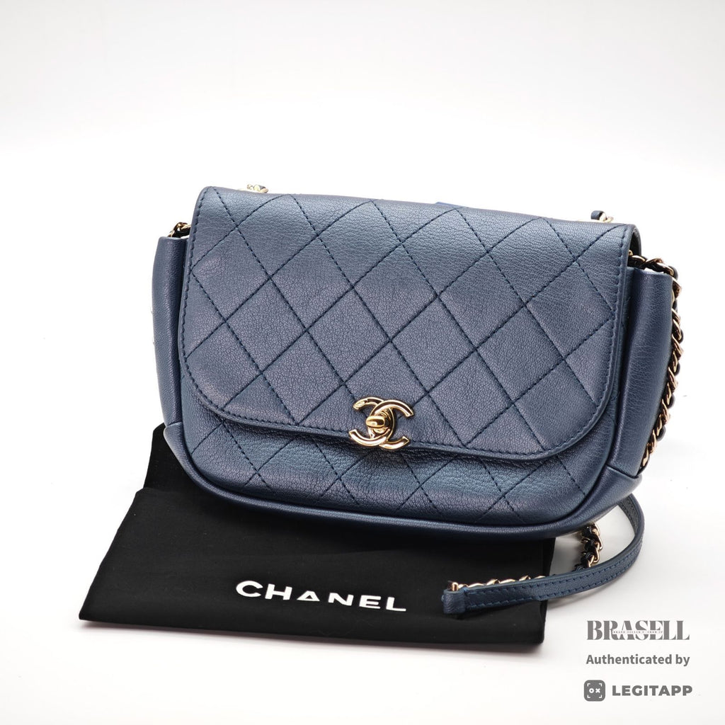 CHANEL Matelasse Metallic Shoulder Bag Blue Women's Dust Bag【ImportFeeFREE】