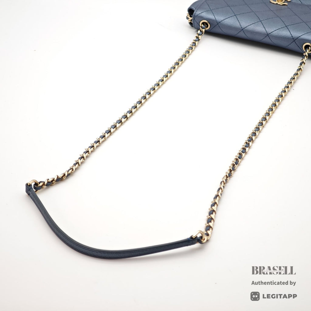 CHANEL Matelasse Metallic Shoulder Bag Blue Women's Dust Bag【ImportFeeFREE】