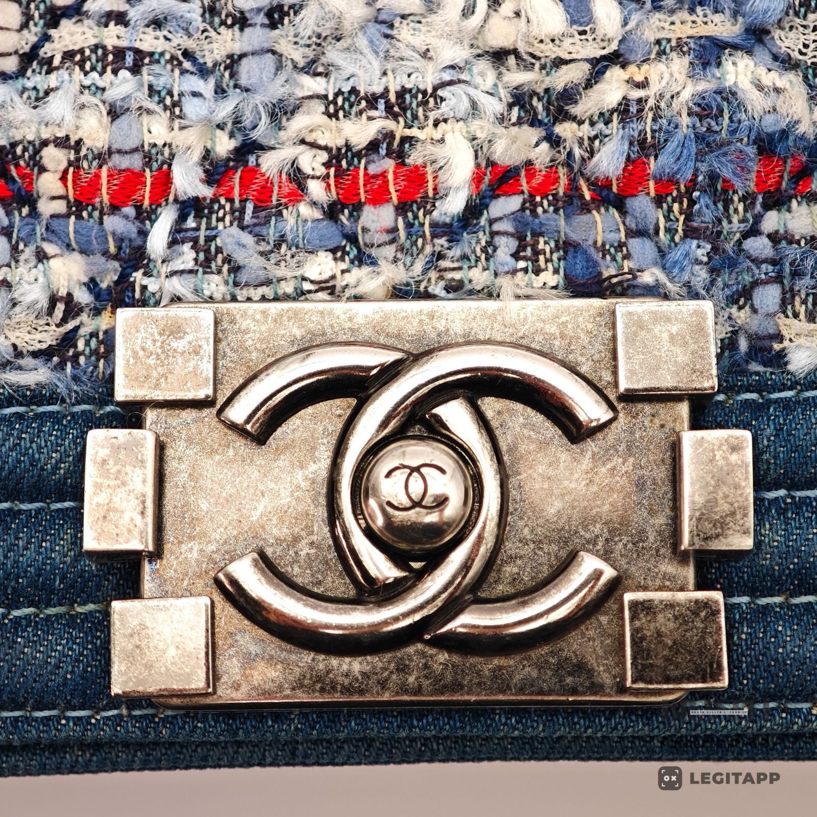 CHANEL Boy Chanel Denim Tweed Flap Shoulder Bag Blue Women's【ImportFeeFREE】