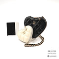 CHANEL Patent Leather Heart Pouch Mini Bag Black White Unisex【ImportFeeFREE】