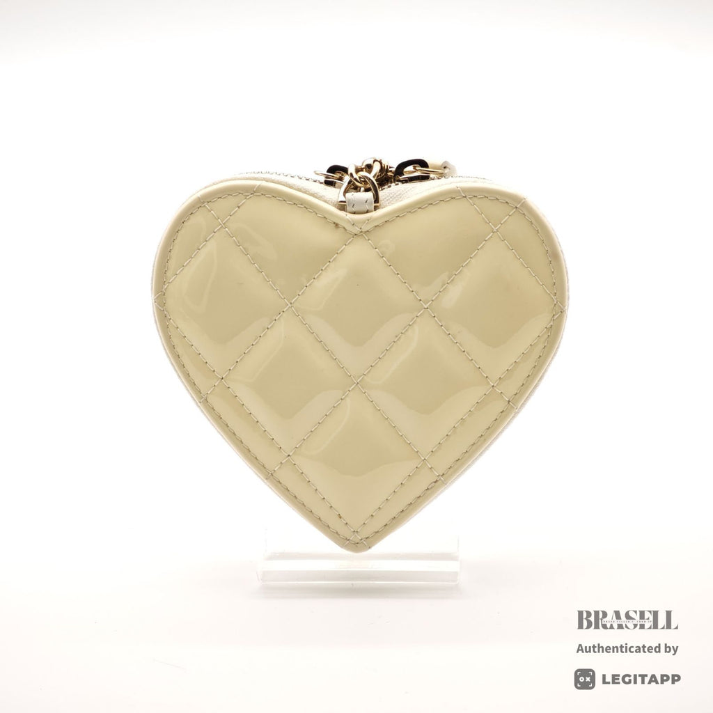 CHANEL Patent Leather Heart Pouch Mini Bag Black White Unisex【ImportFeeFREE】