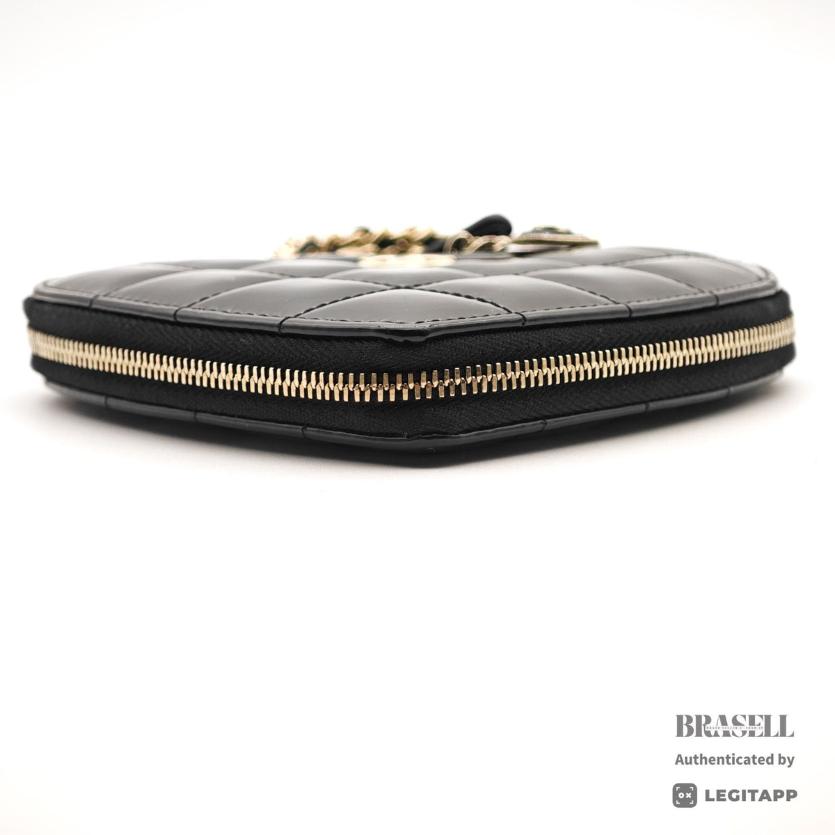 CHANEL Patent Leather Heart Pouch Mini Bag Black White Unisex【ImportFeeFREE】