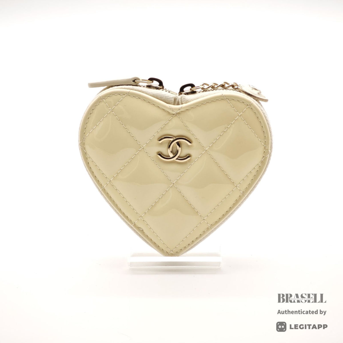 CHANEL Patent Leather Heart Pouch Mini Bag Black White Unisex【ImportFeeFREE】
