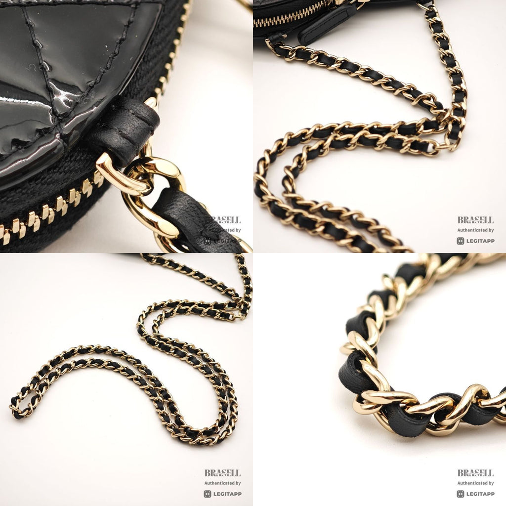 CHANEL Patent Leather Heart Pouch Mini Bag Black White Unisex【ImportFeeFREE】
