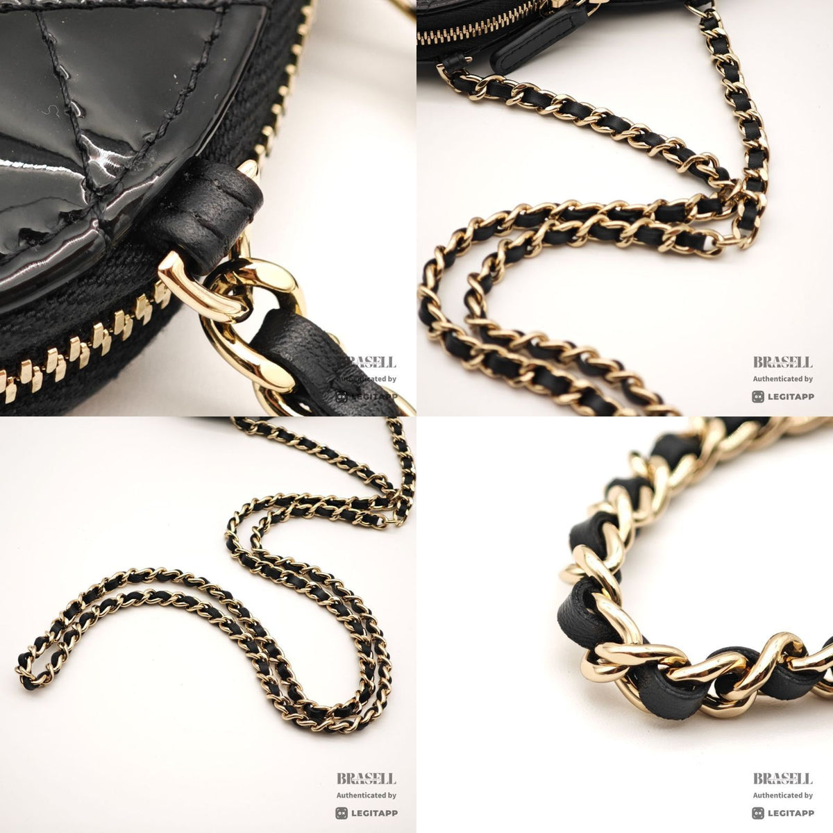 CHANEL Patent Leather Heart Pouch Mini Bag Black White Unisex【ImportFeeFREE】