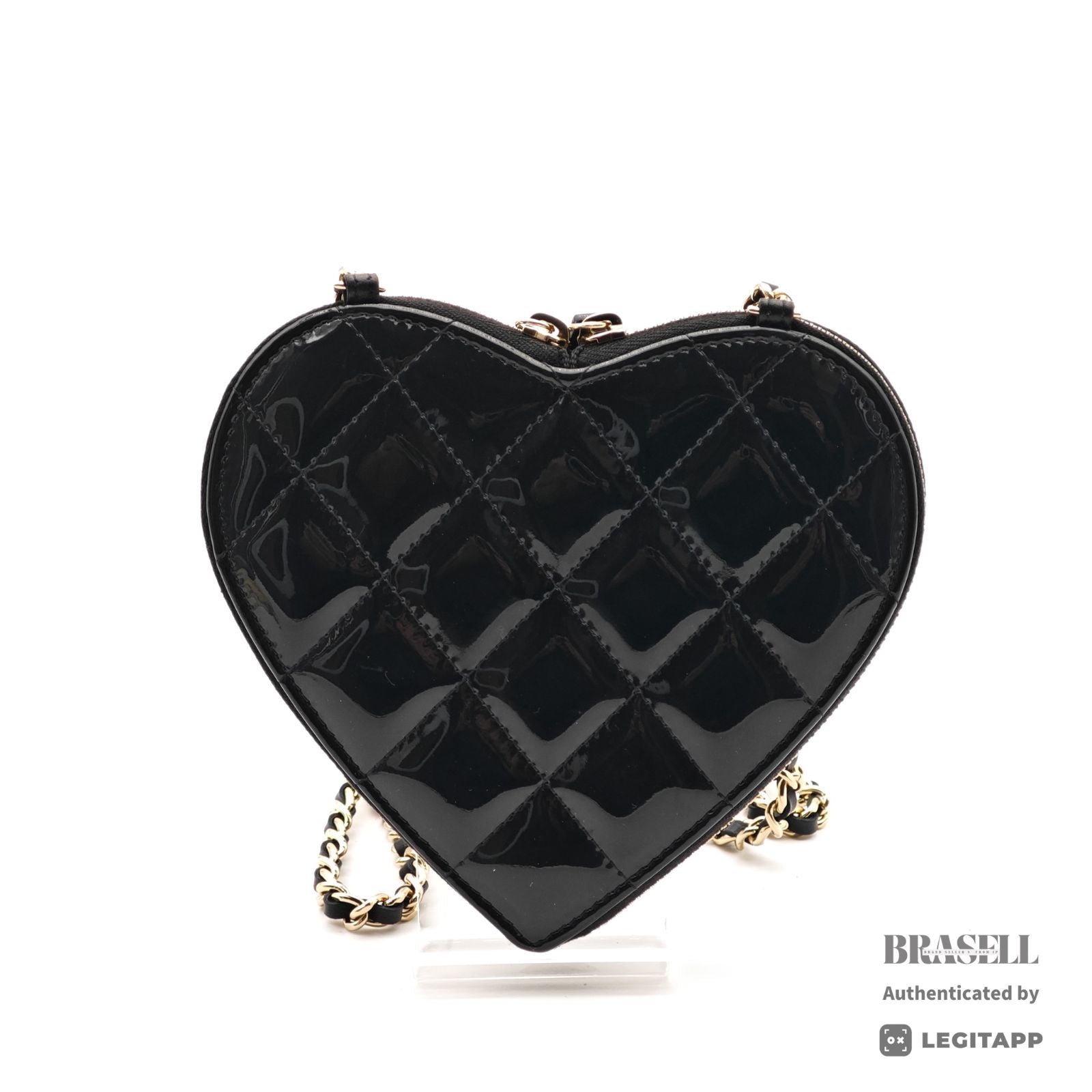 CHANEL Patent Leather Heart Pouch Mini Bag Black White Unisex【ImportFeeFREE】