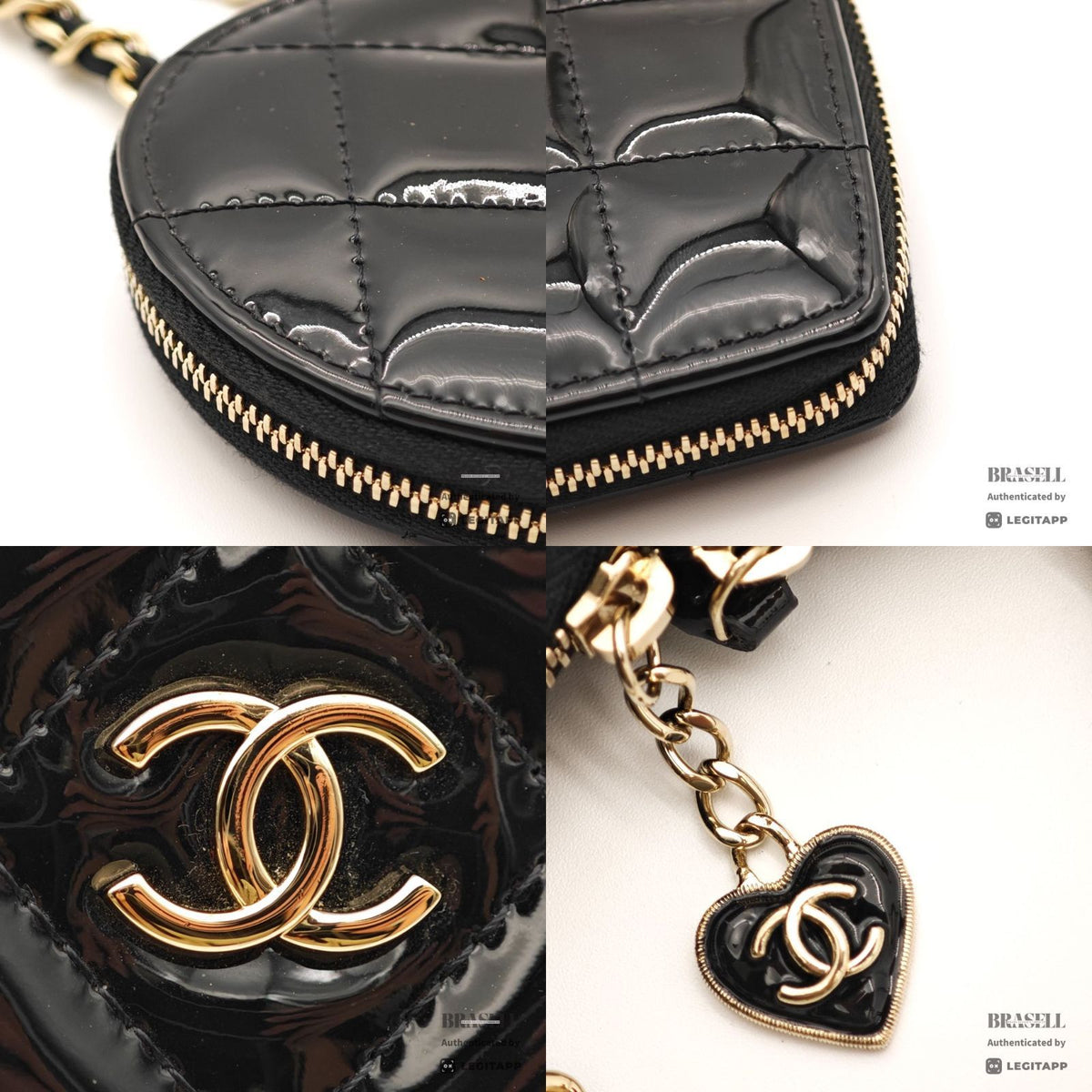 CHANEL Patent Leather Heart Pouch Mini Bag Black White Unisex【ImportFeeFREE】