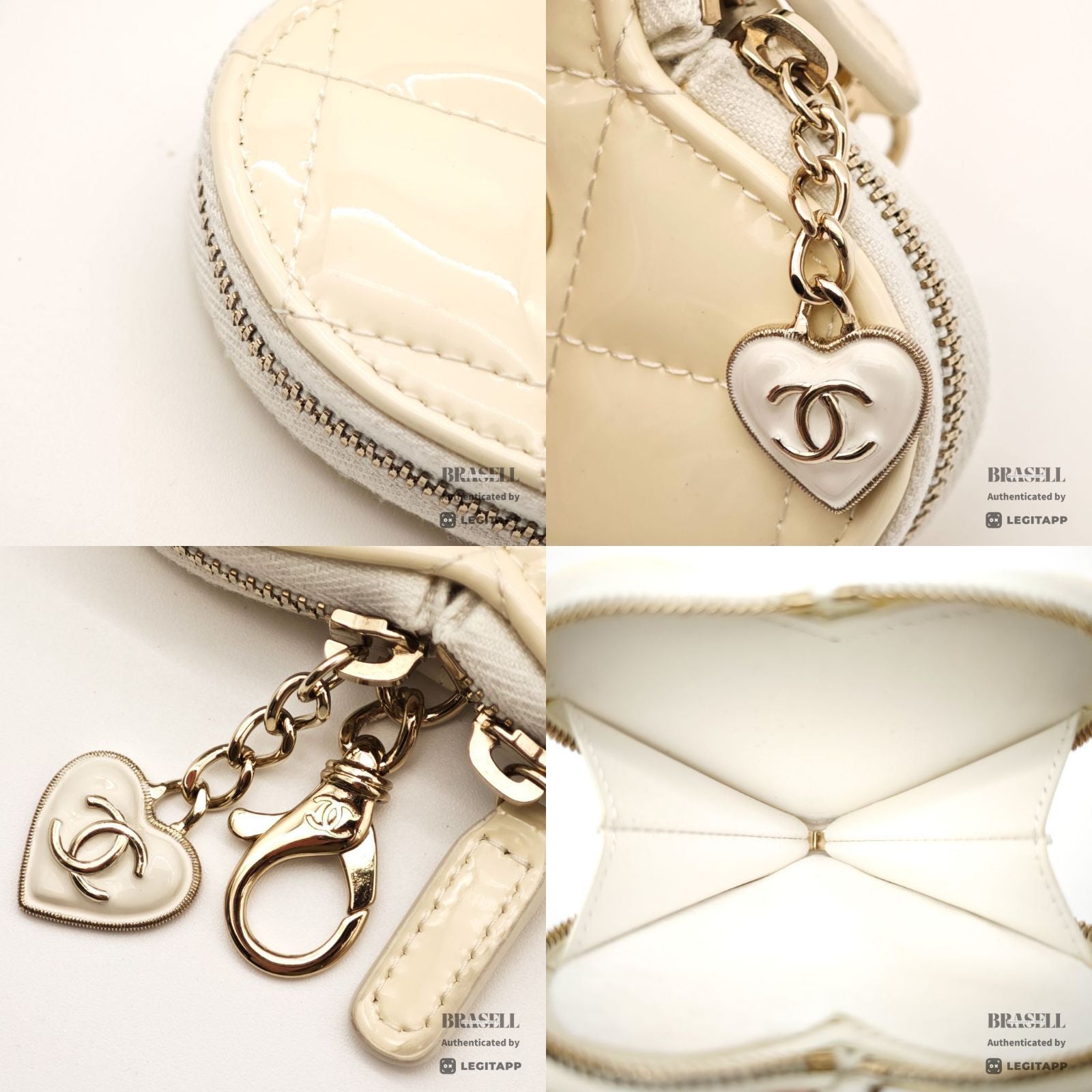CHANEL Patent Leather Heart Pouch Mini Bag Black White Unisex【ImportFeeFREE】