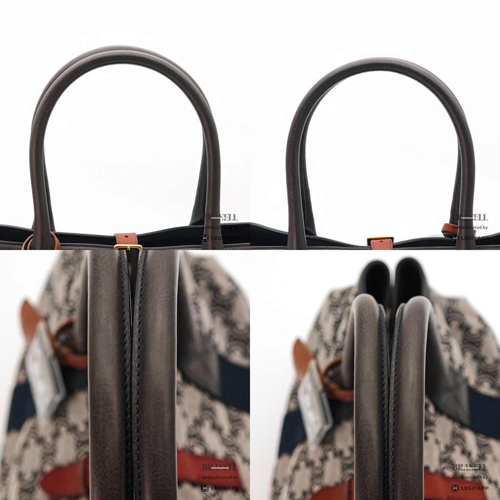 CELINE Paris Macadam Hand Bag Gray Navy Canvas Large Dust Bag 【ImportFeeFREE】