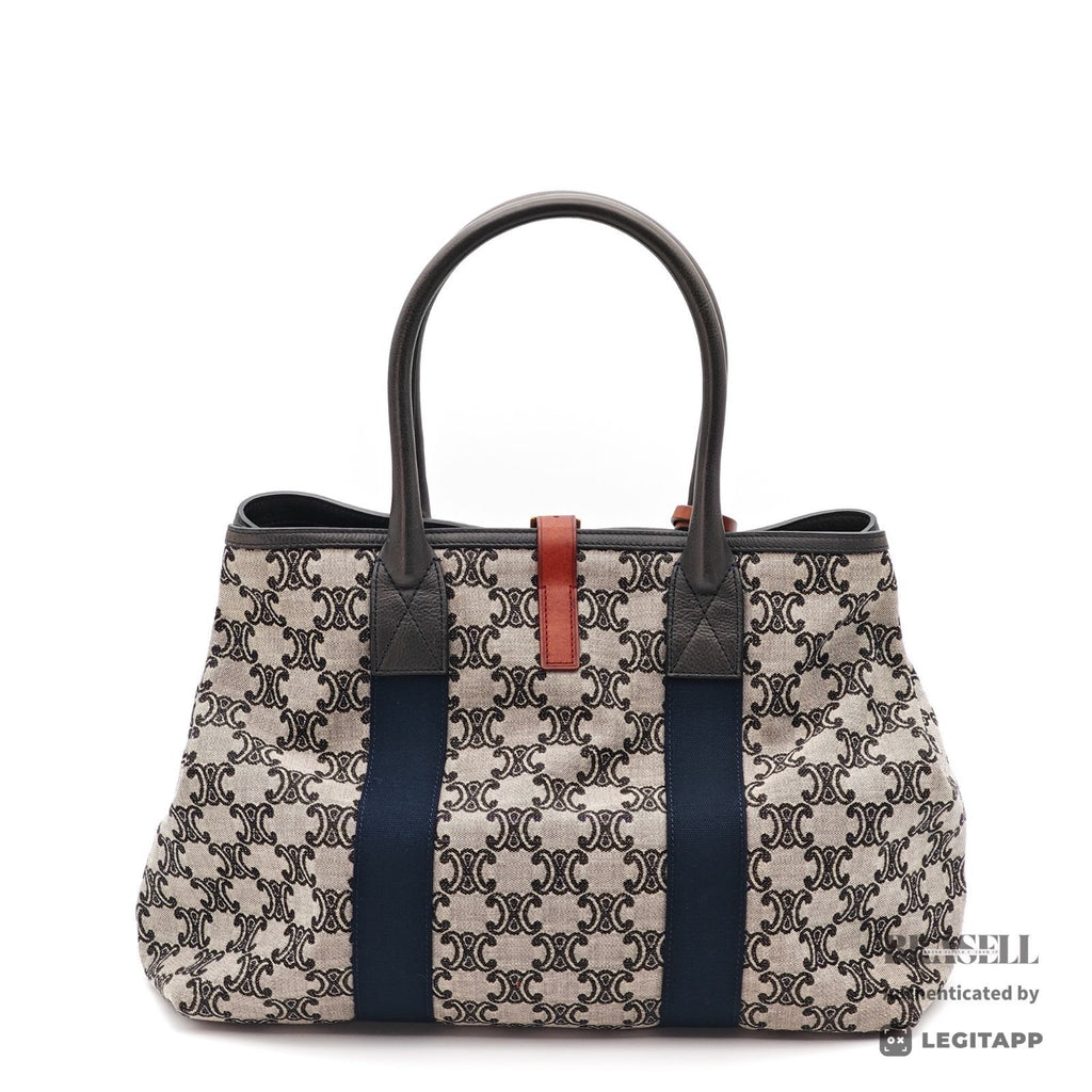 CELINE Paris Macadam Hand Bag Gray Navy Canvas Large Dust Bag 【ImportFeeFREE】